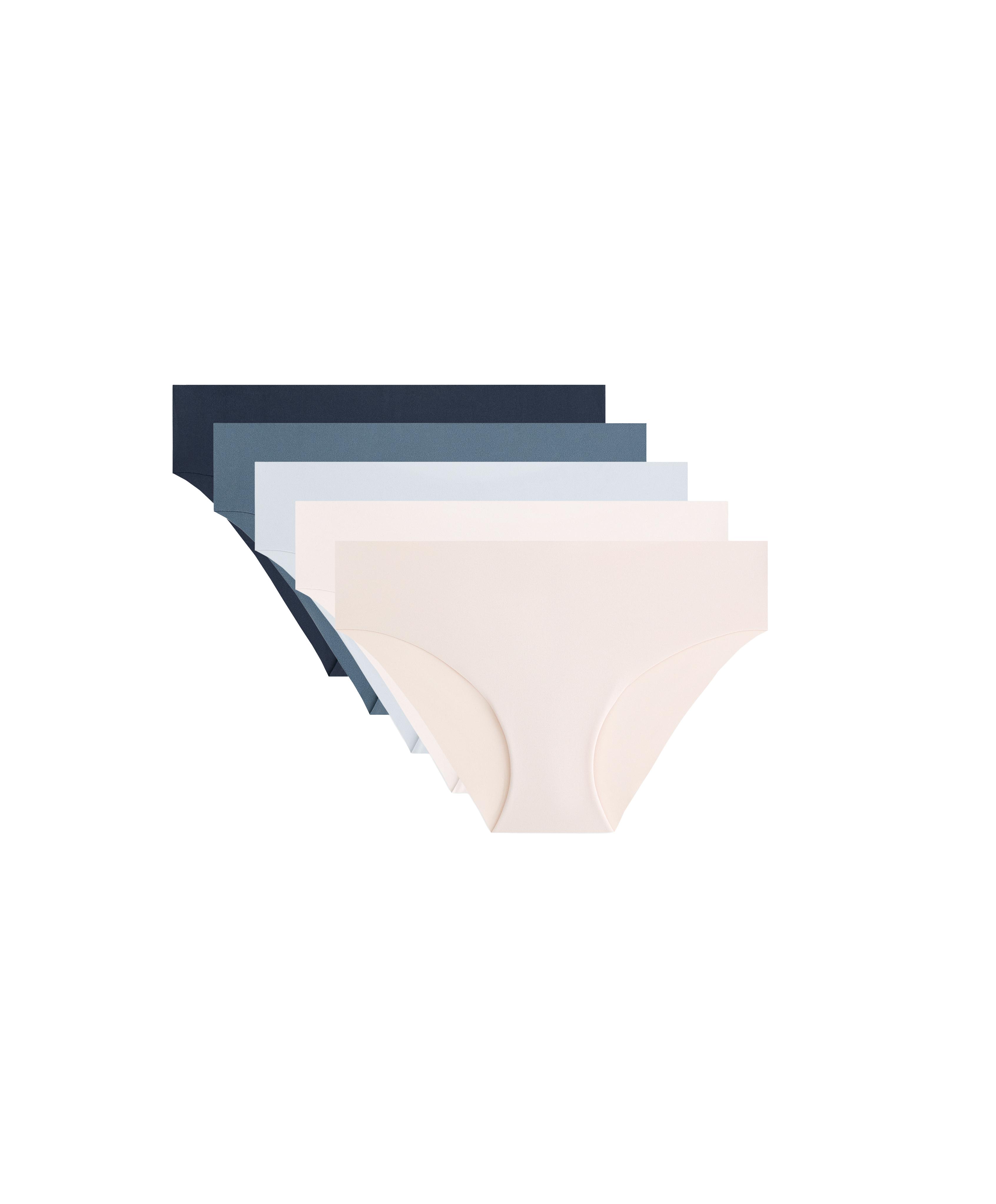 5 laser-cut invisible polyamide blend hipster briefs — MID GREY-BLUE