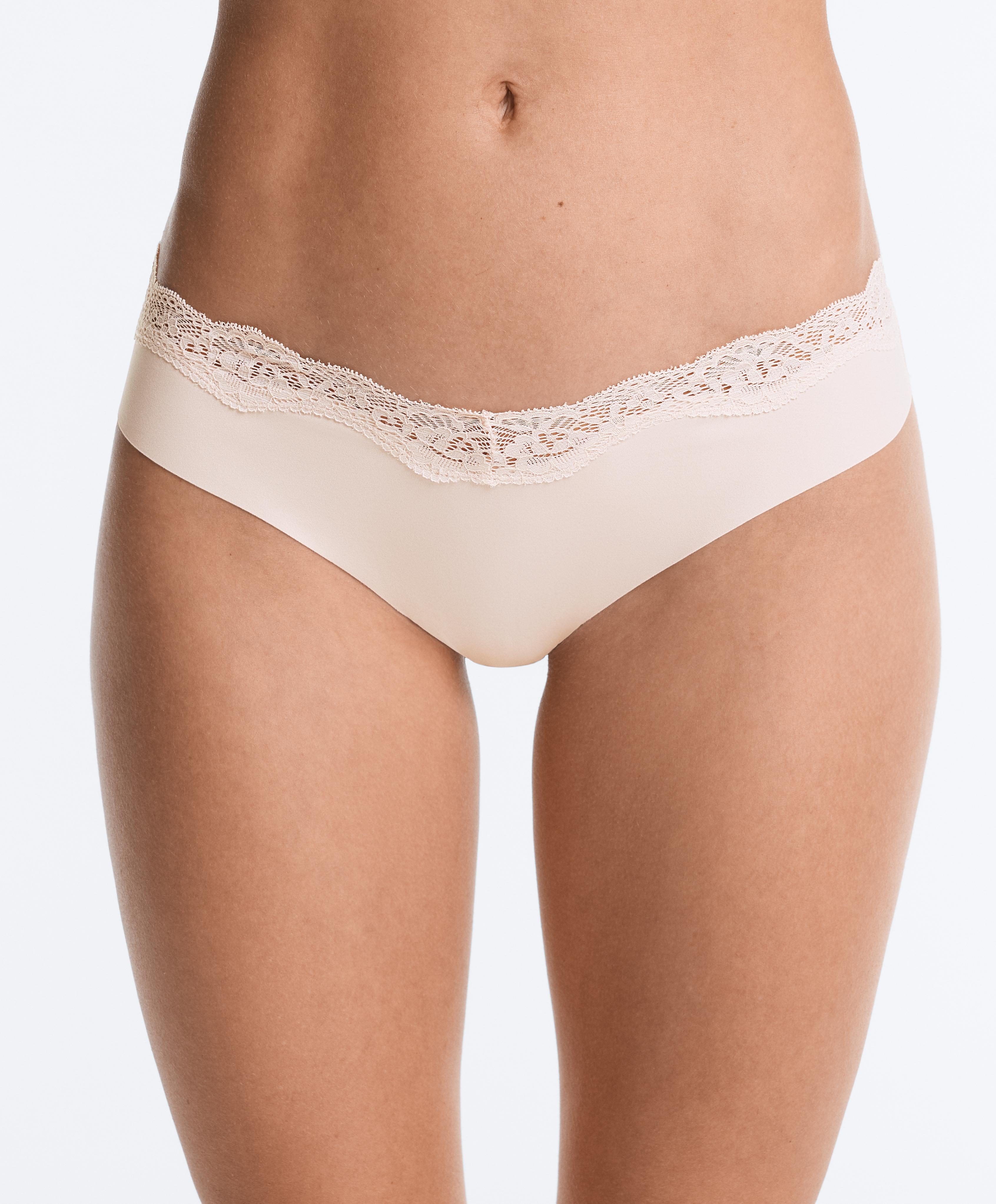 3 laser-cut polyamide blend lace Brazilian briefs — CHOCOLATE