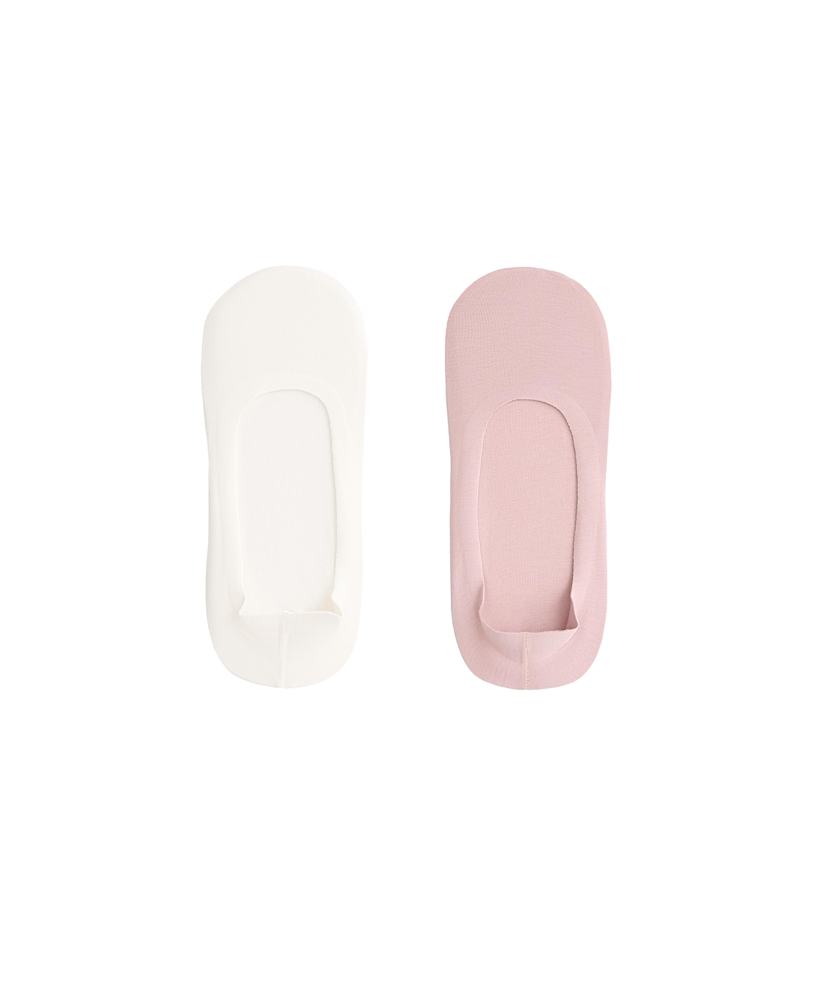 2 pairs of medium cut ribbed cotton blend invisible socks — PALE PINK