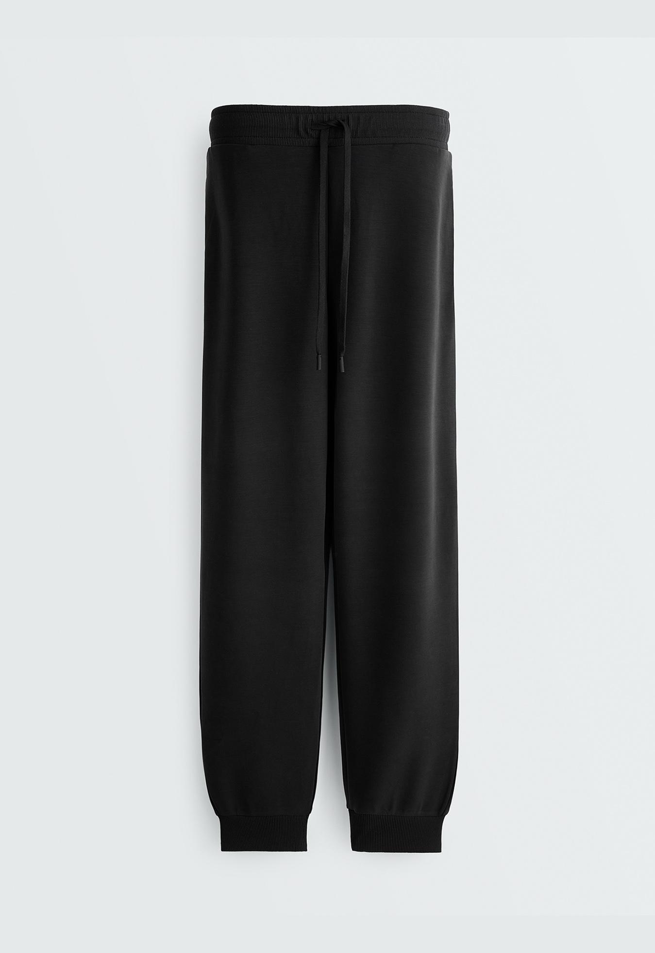 Slim-fit rib modal soft-touch joggers — BLACK