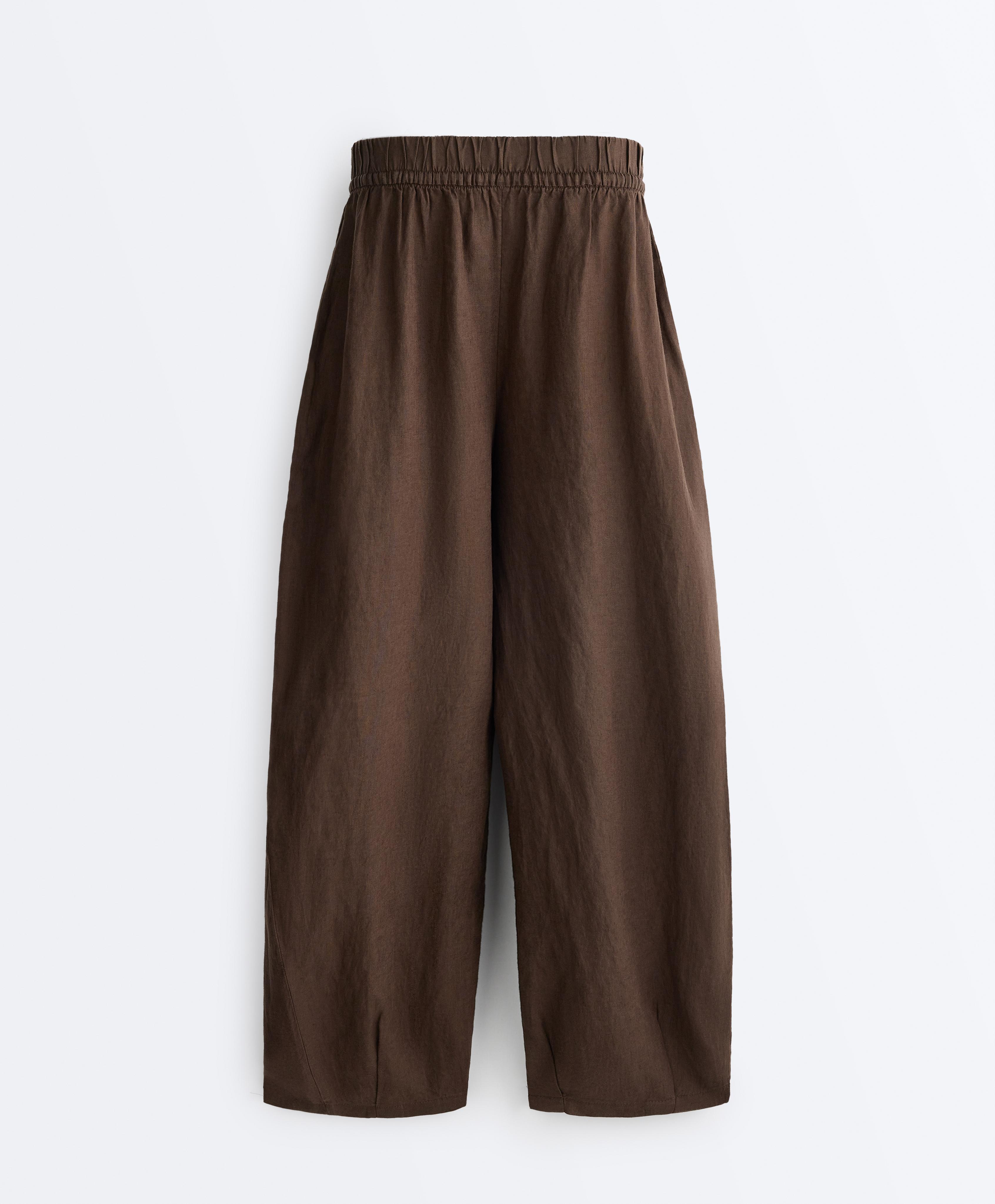 100% linen balloon trousers — DARK BROWN