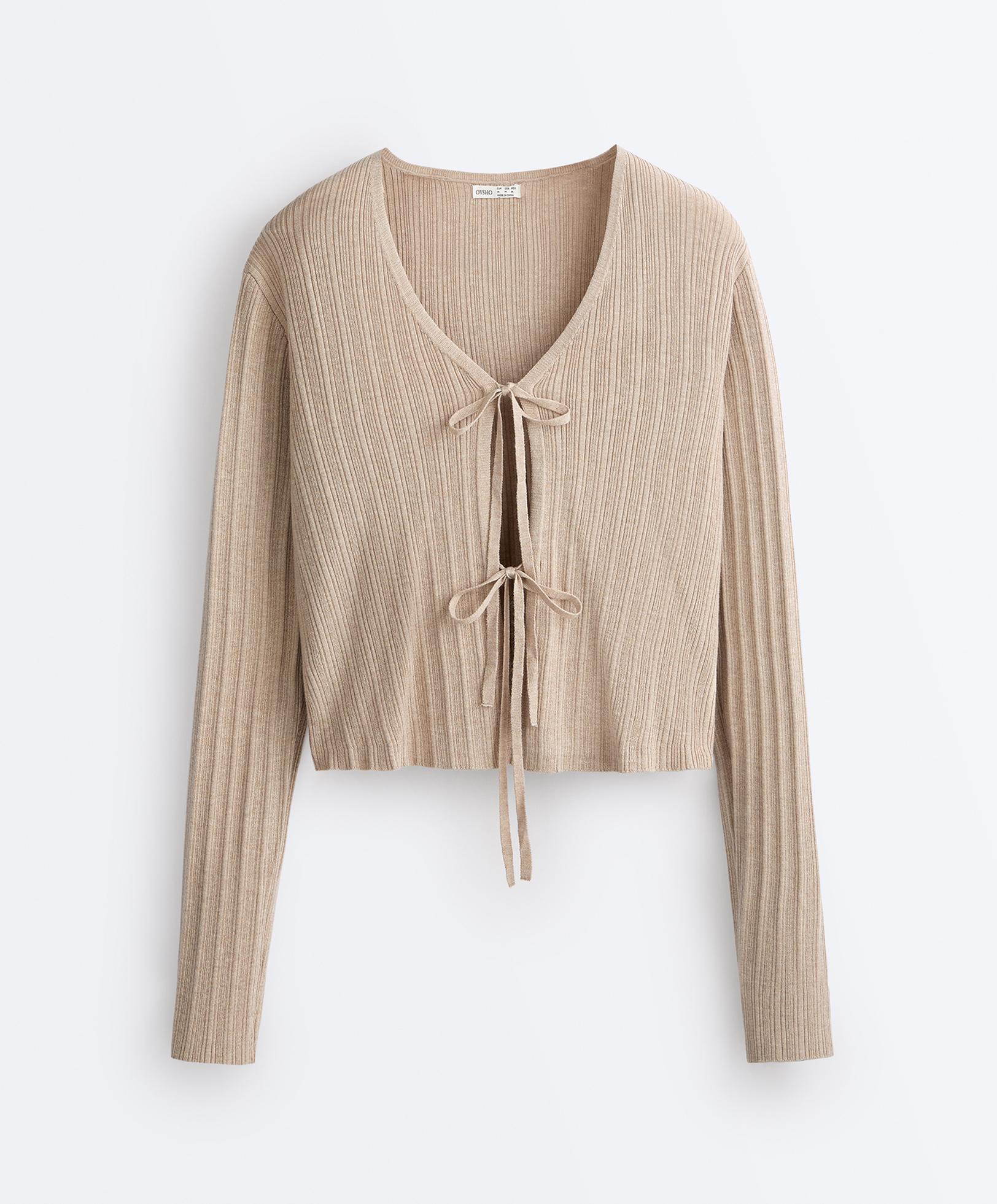 Front tie knit rib cardigan — SANDY