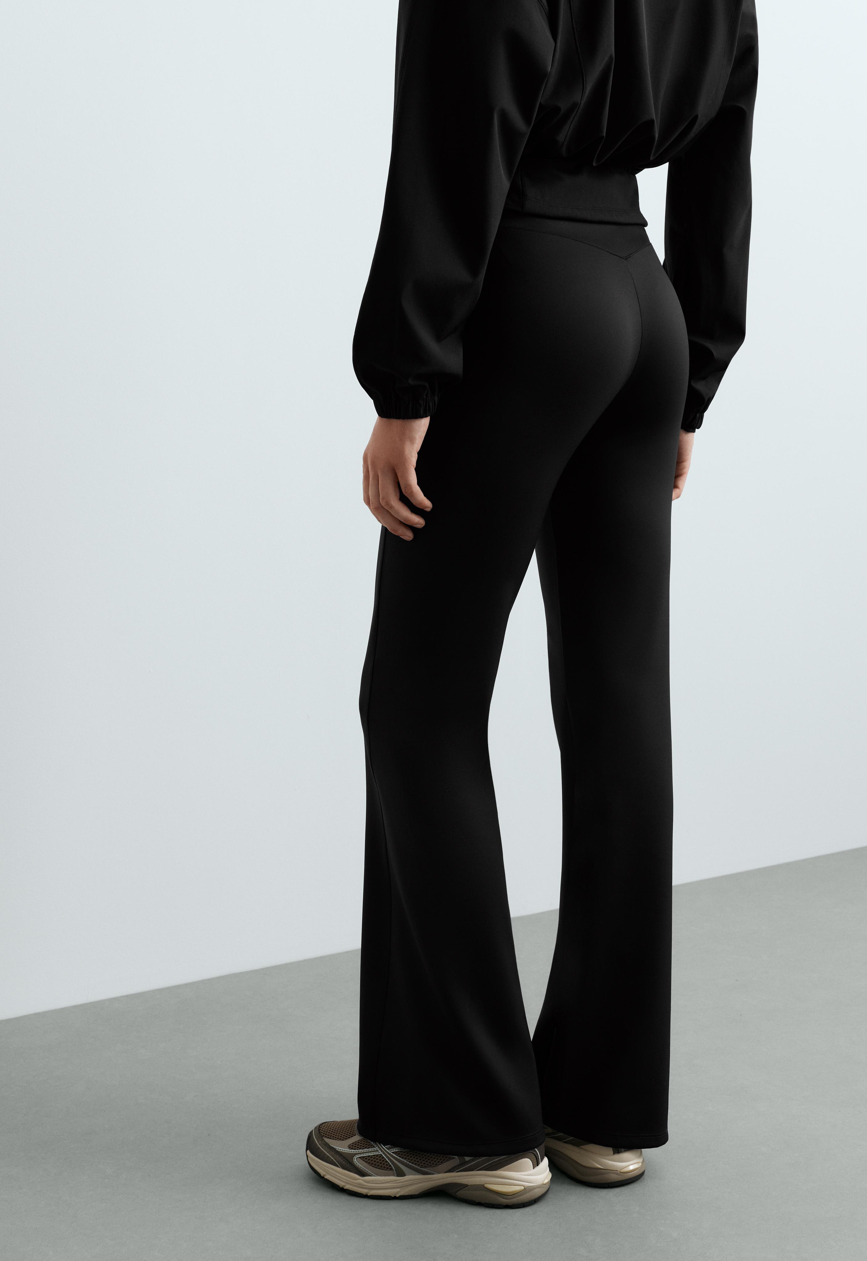 Neoprene-effect high rise flare trousers — BLACK