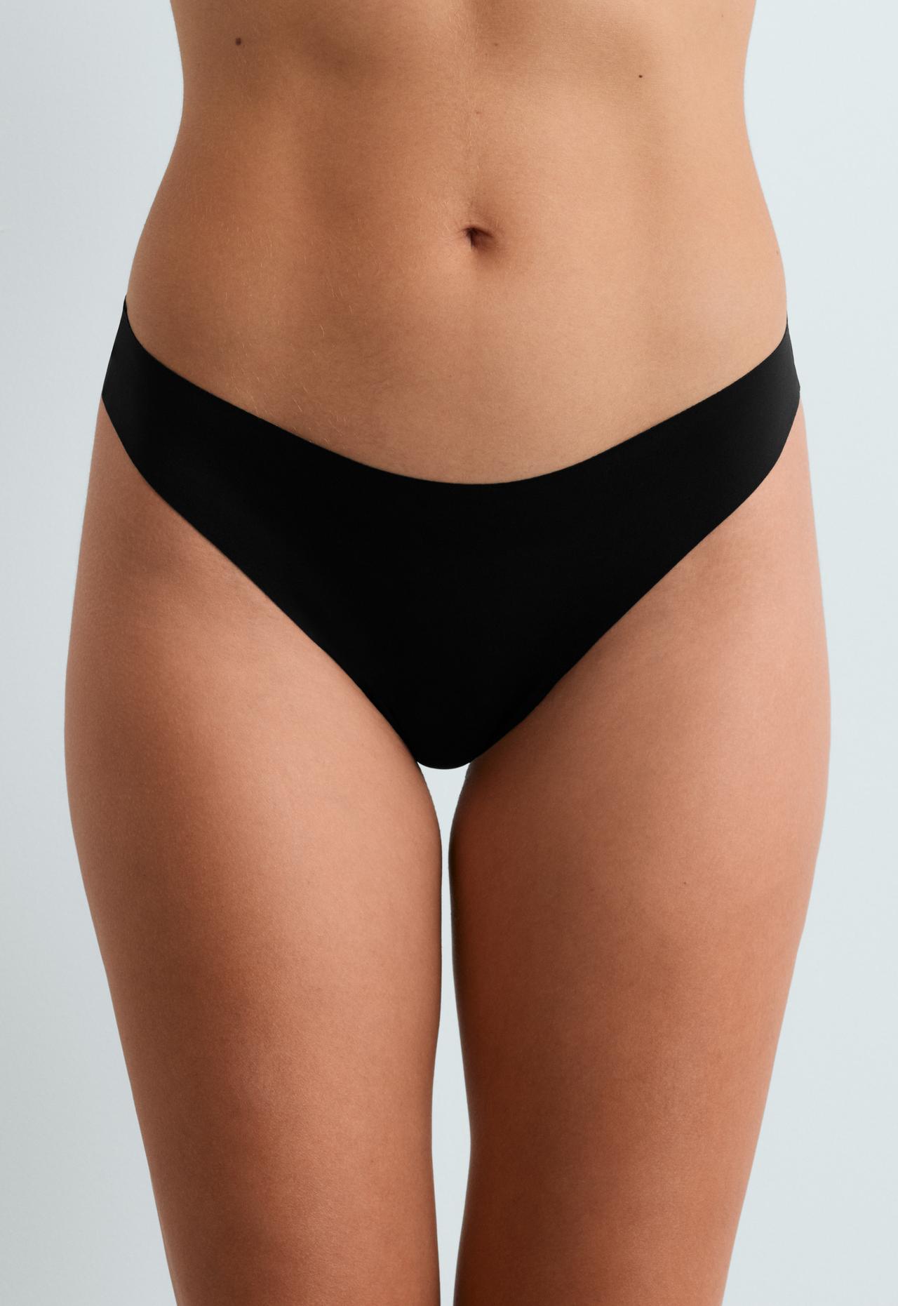 5 laser-cut polyamide blend invisible thongs — BLACK