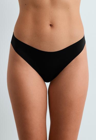 5 laser-cut polyamide blend invisible thongs — BLACK 3