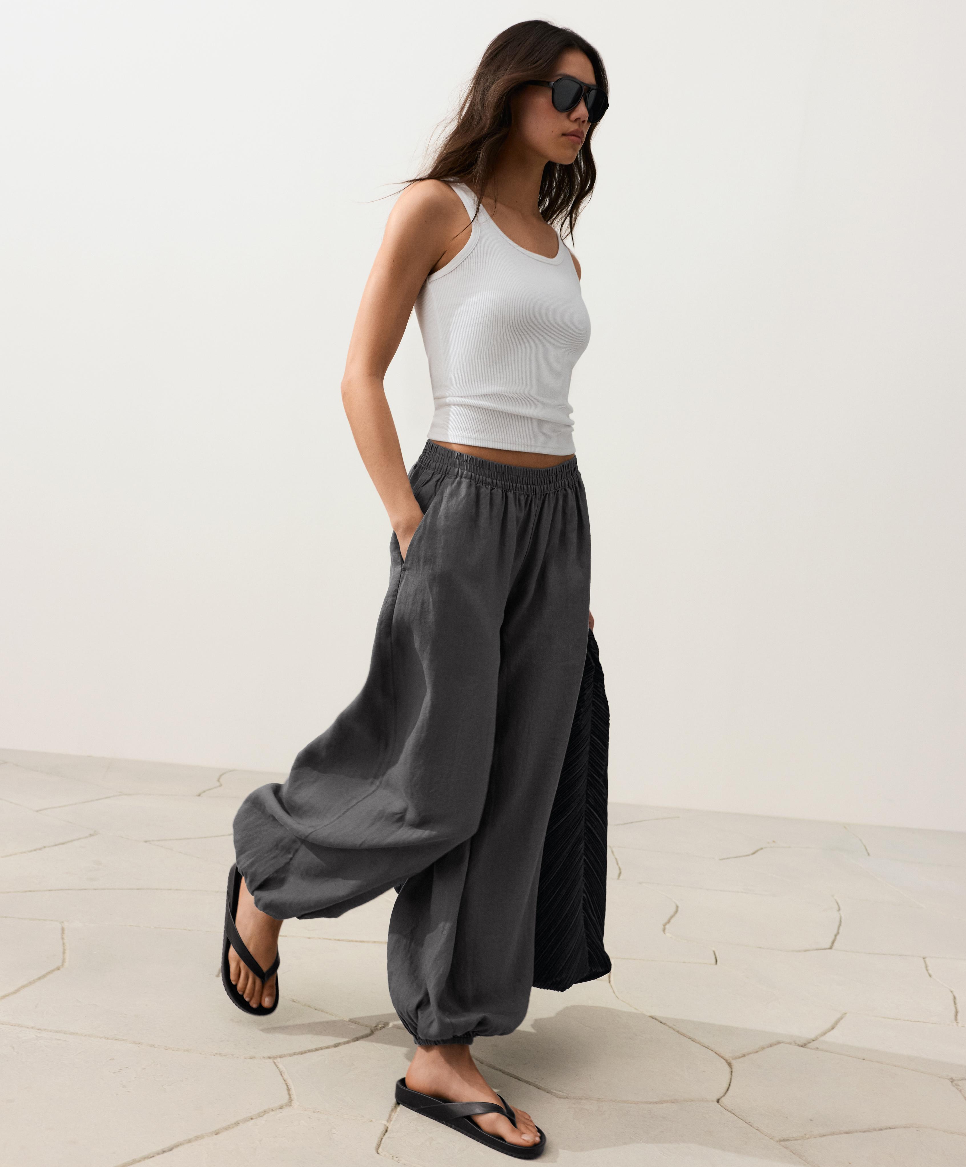 100% linen bloomer trousers — STEEL GREY