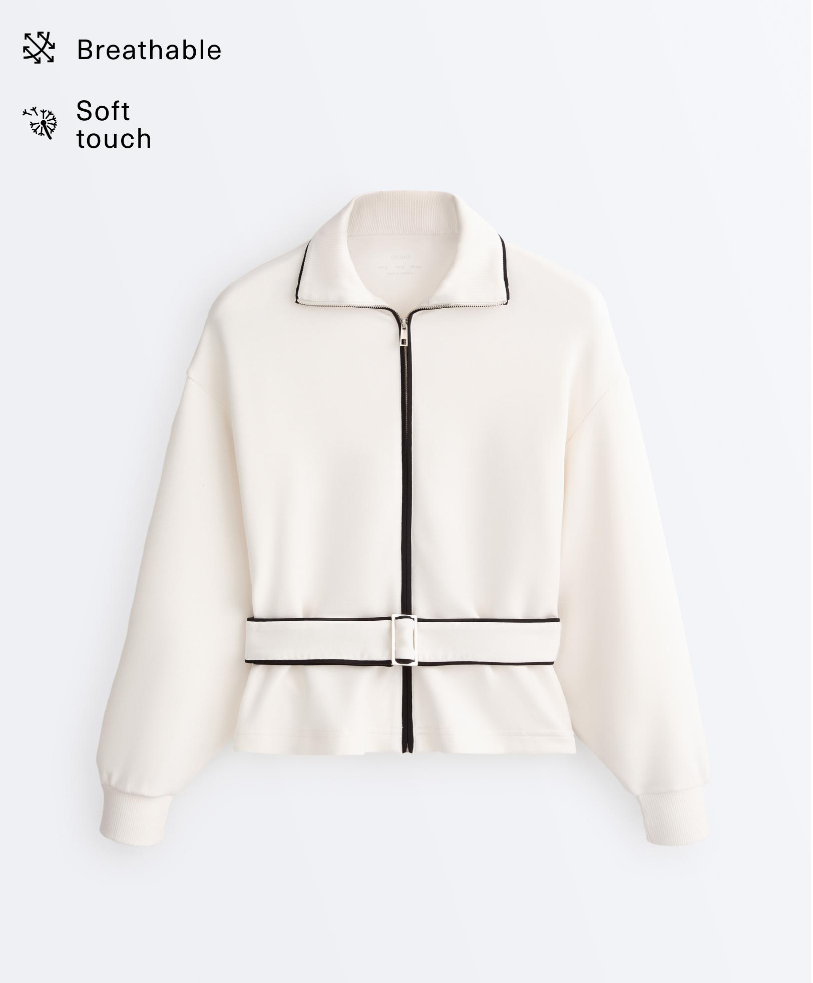 Piping jacket with soft-touch modal — PALE ECRU