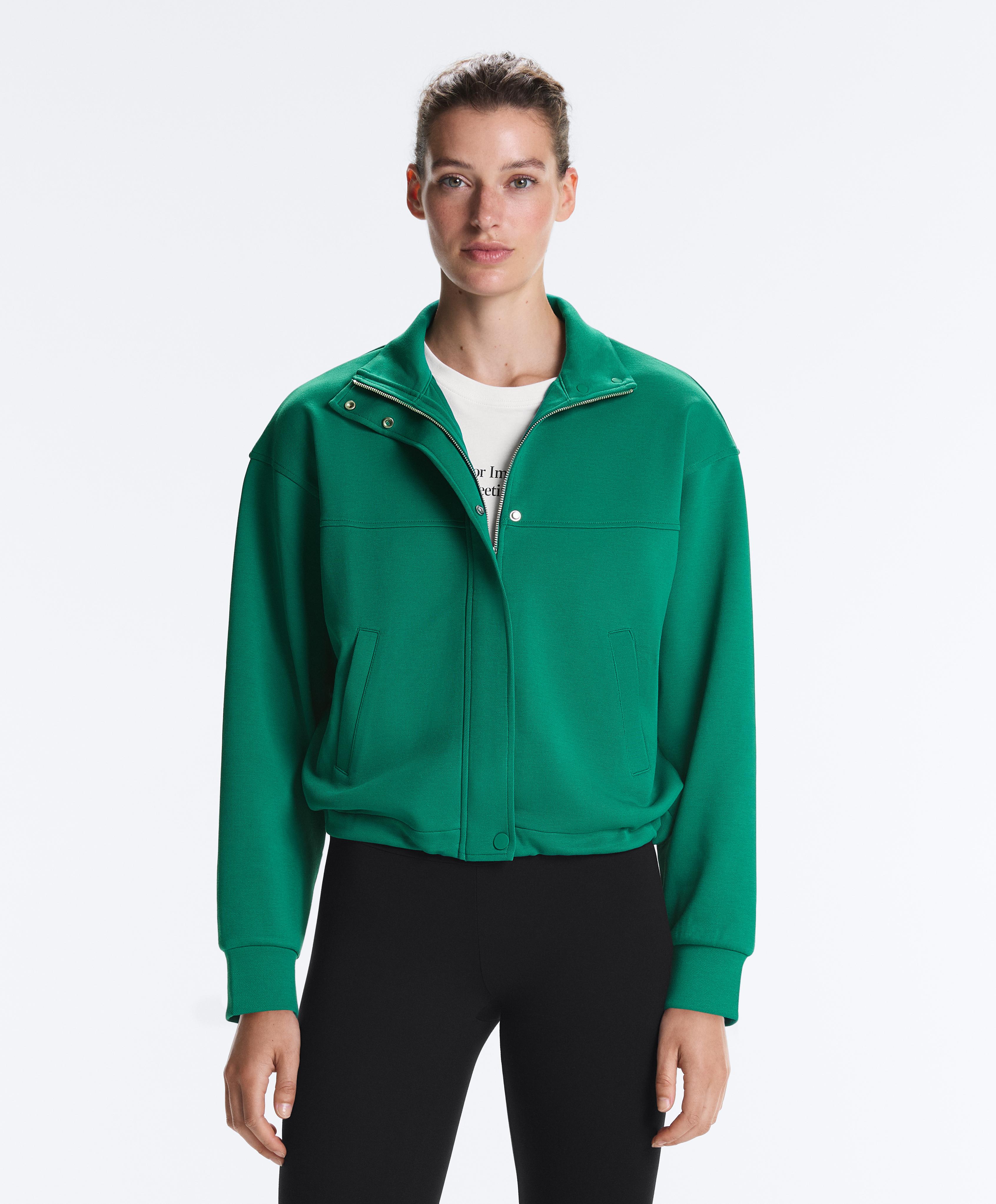 Cotton piqué jacket with raised neck — EMERALD GREEN