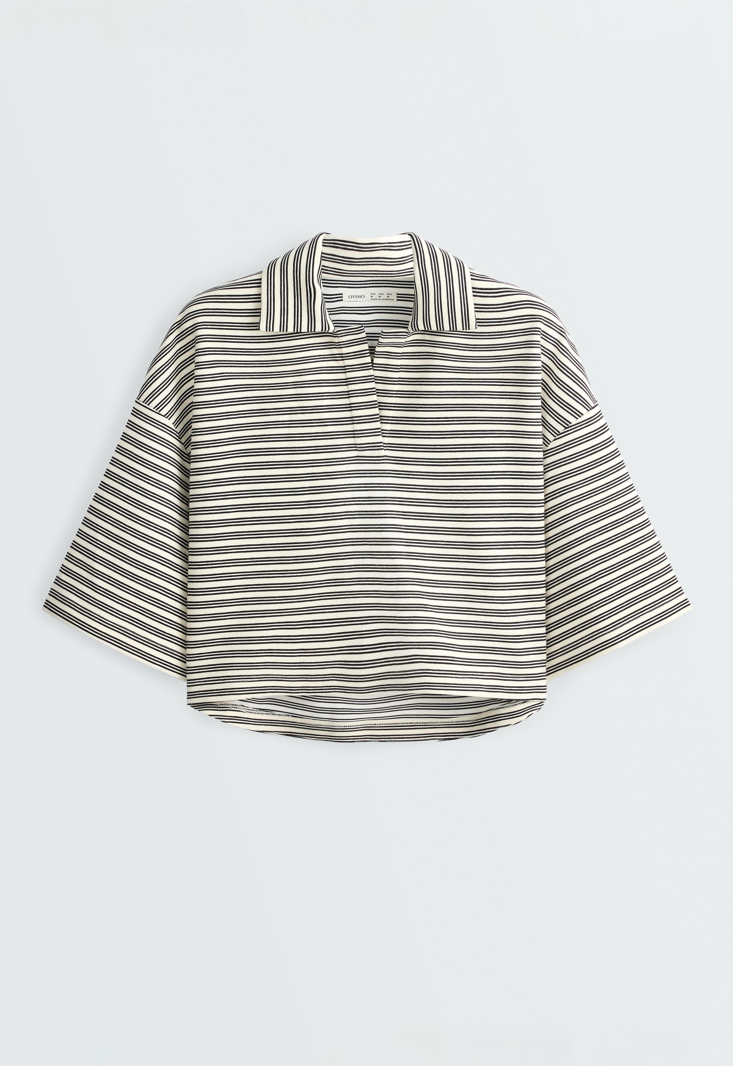 Relaxed striped cotton blend polo shirt — PALE ECRU