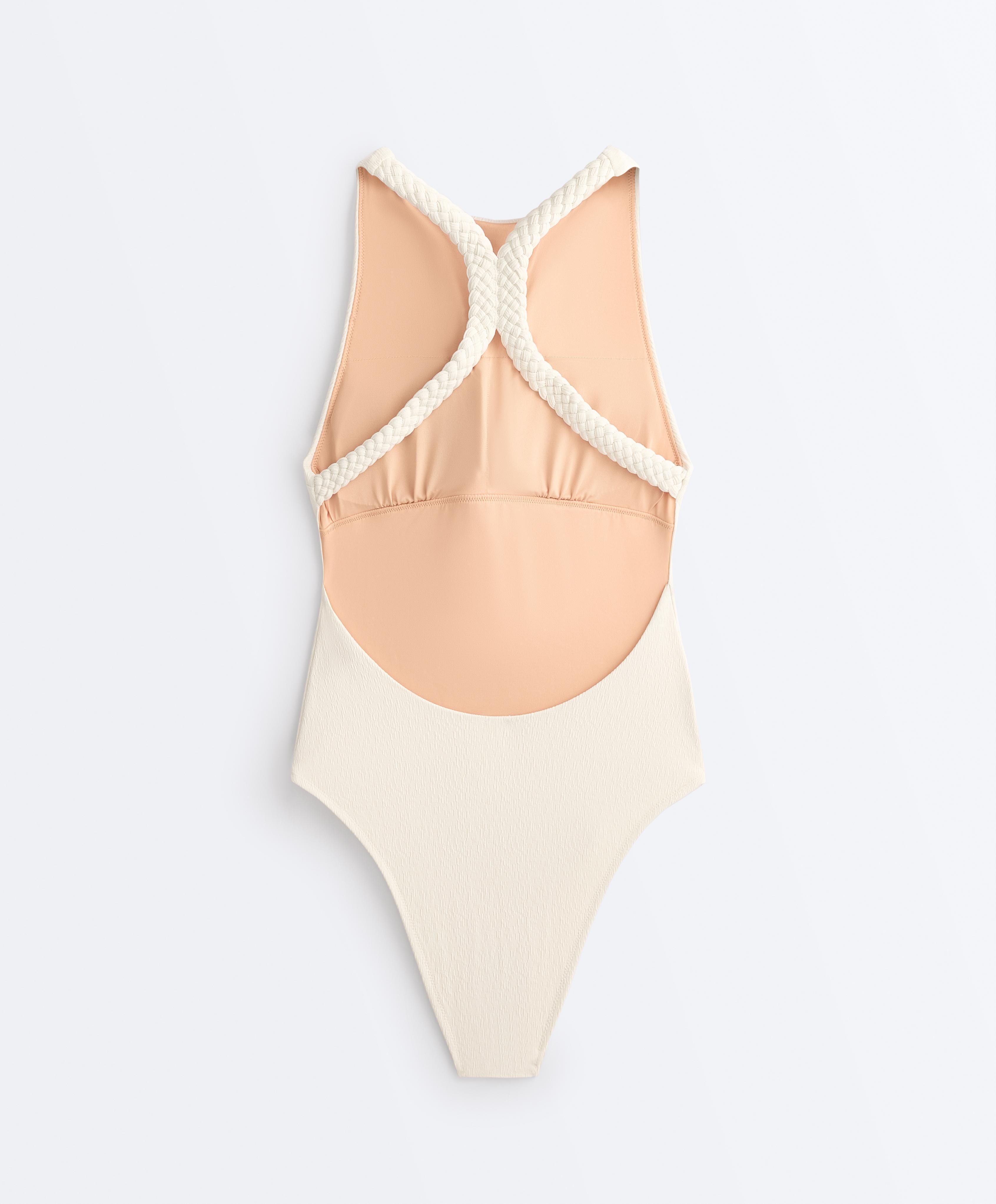Braided halterneck swimsuit — ECRU