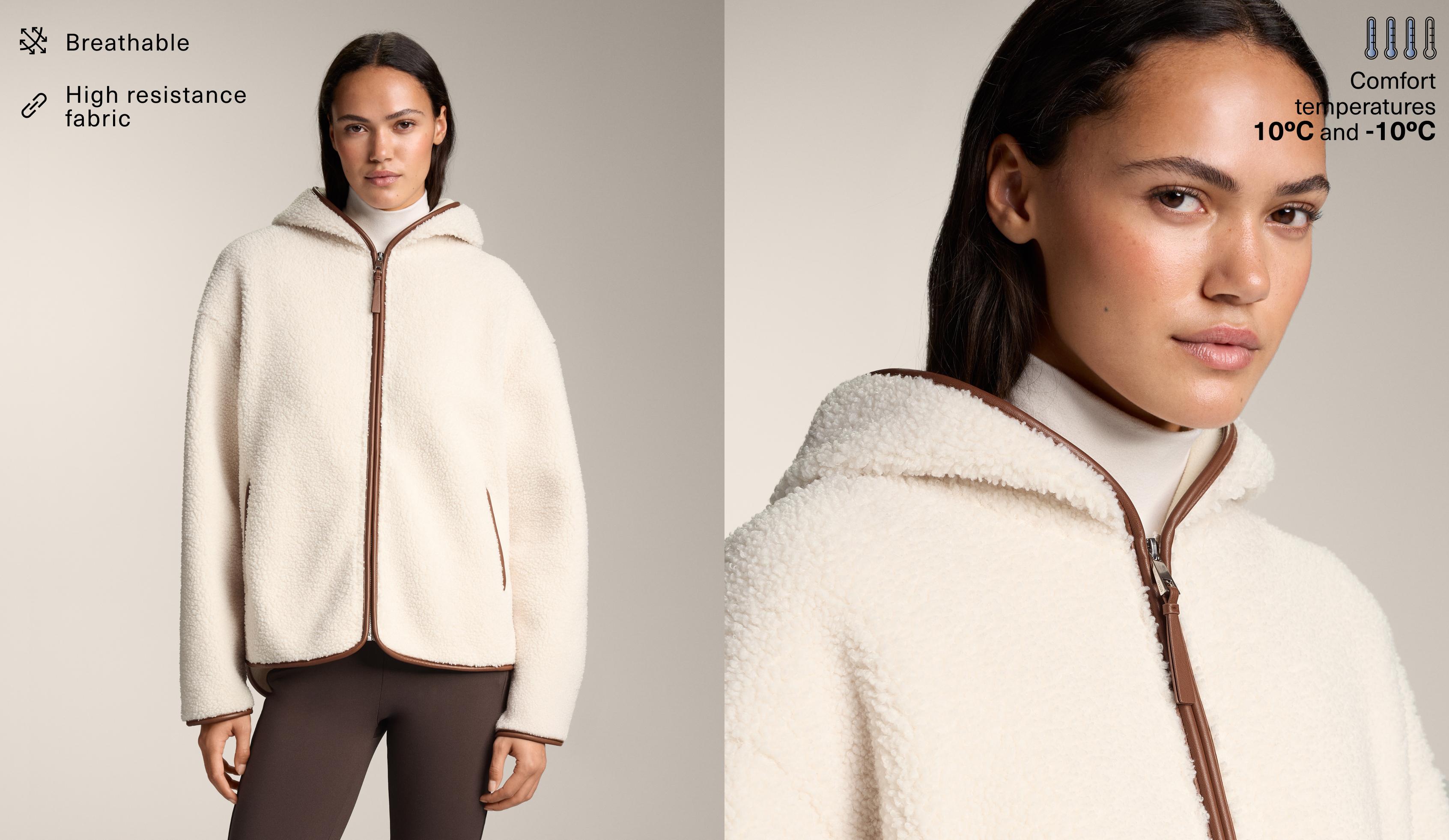 Faux-shearling jacket with hood — ECRU