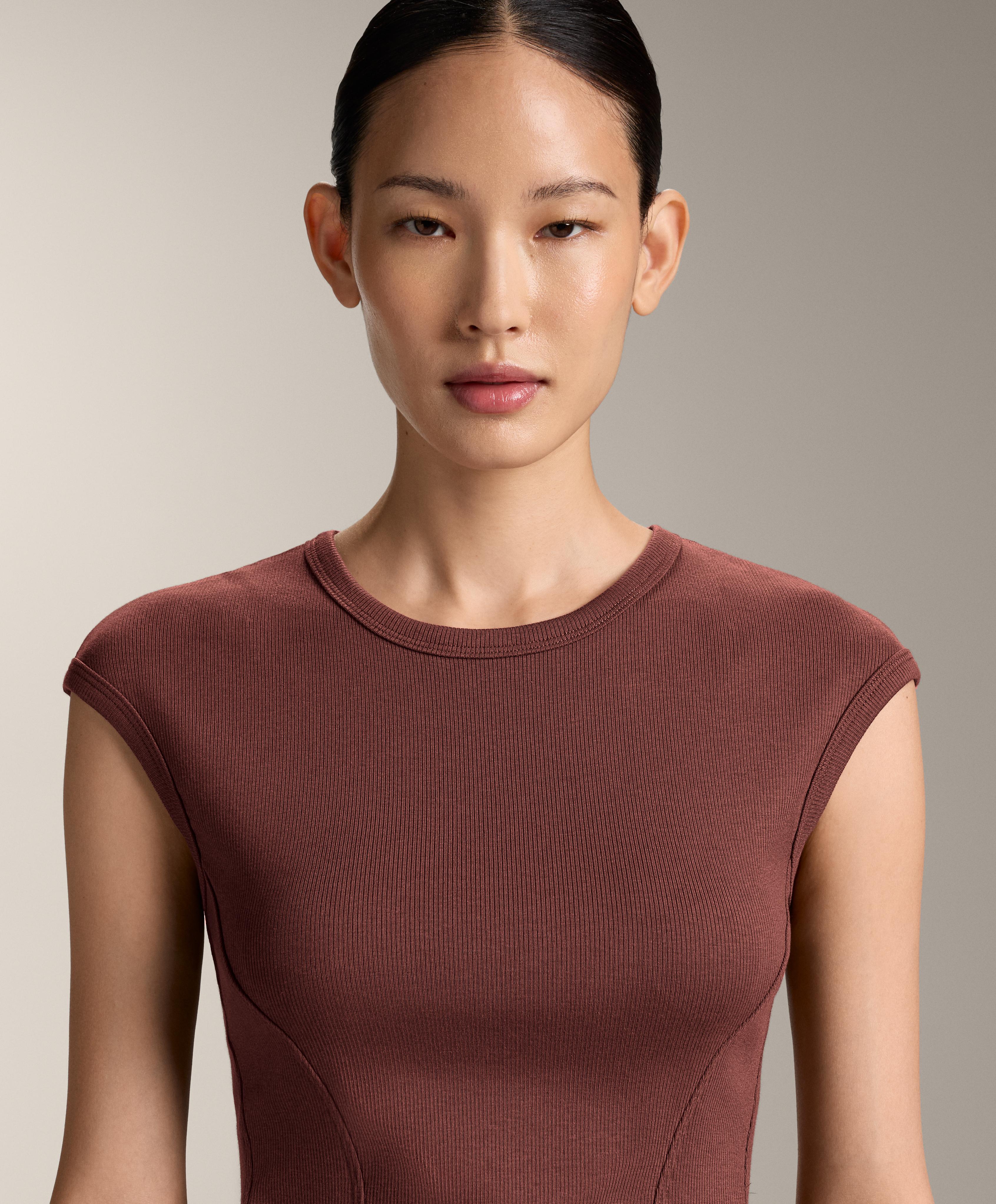 Short sleeve rib T-shirt with cotton and modal