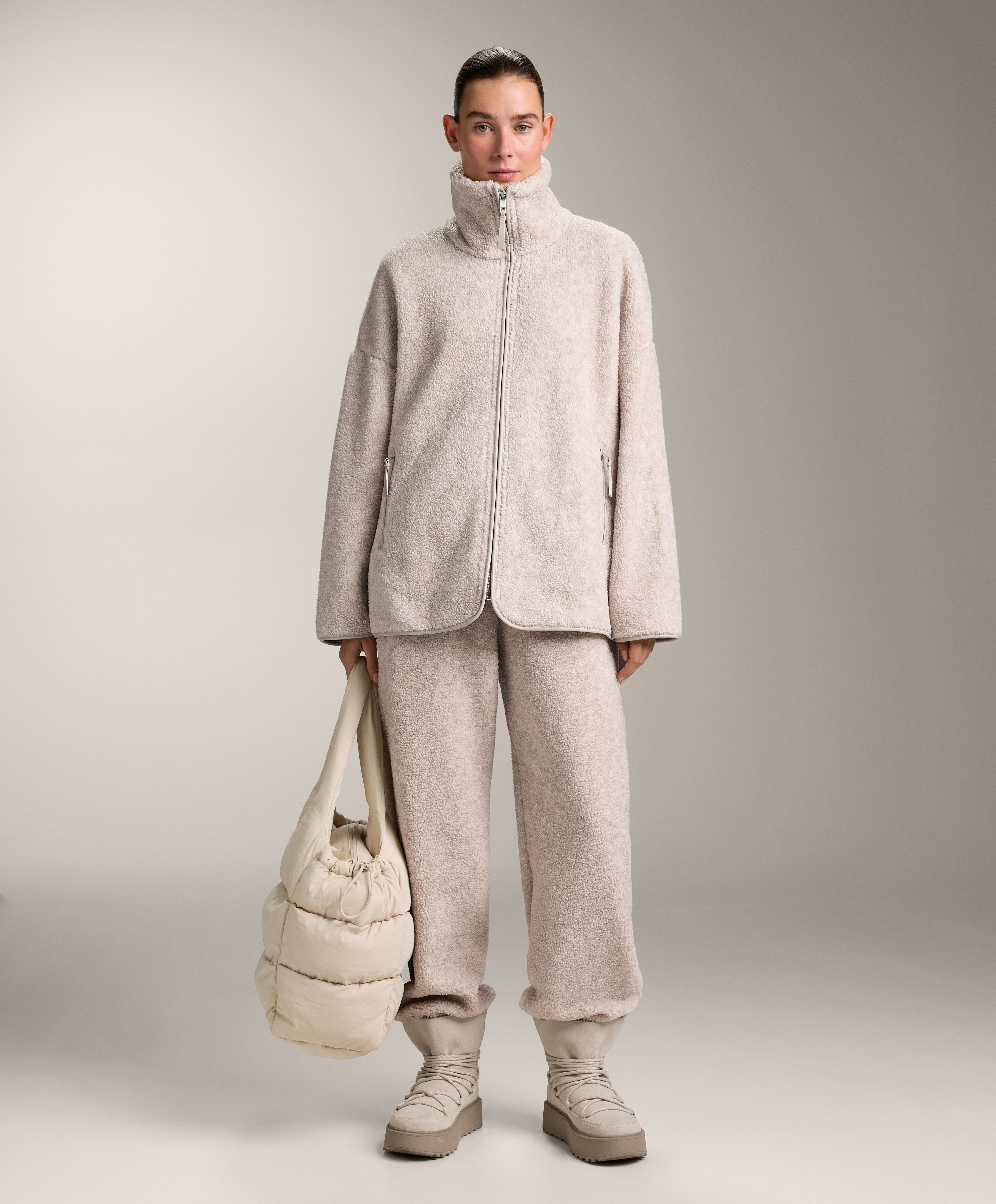 Oversize faux-shearling jacket — PALE ASPHALT