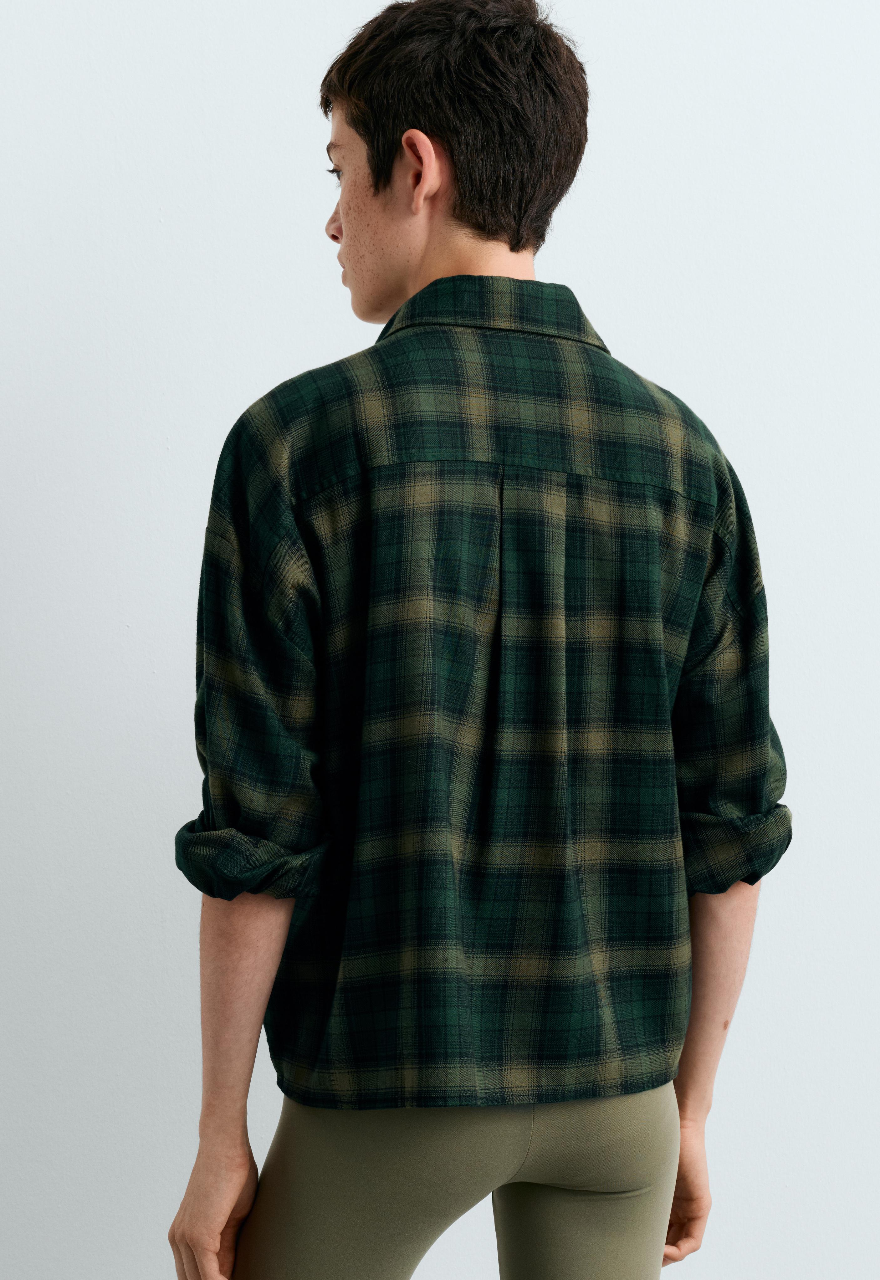 Checked cotton cropped shirt — EMERALD GREEN