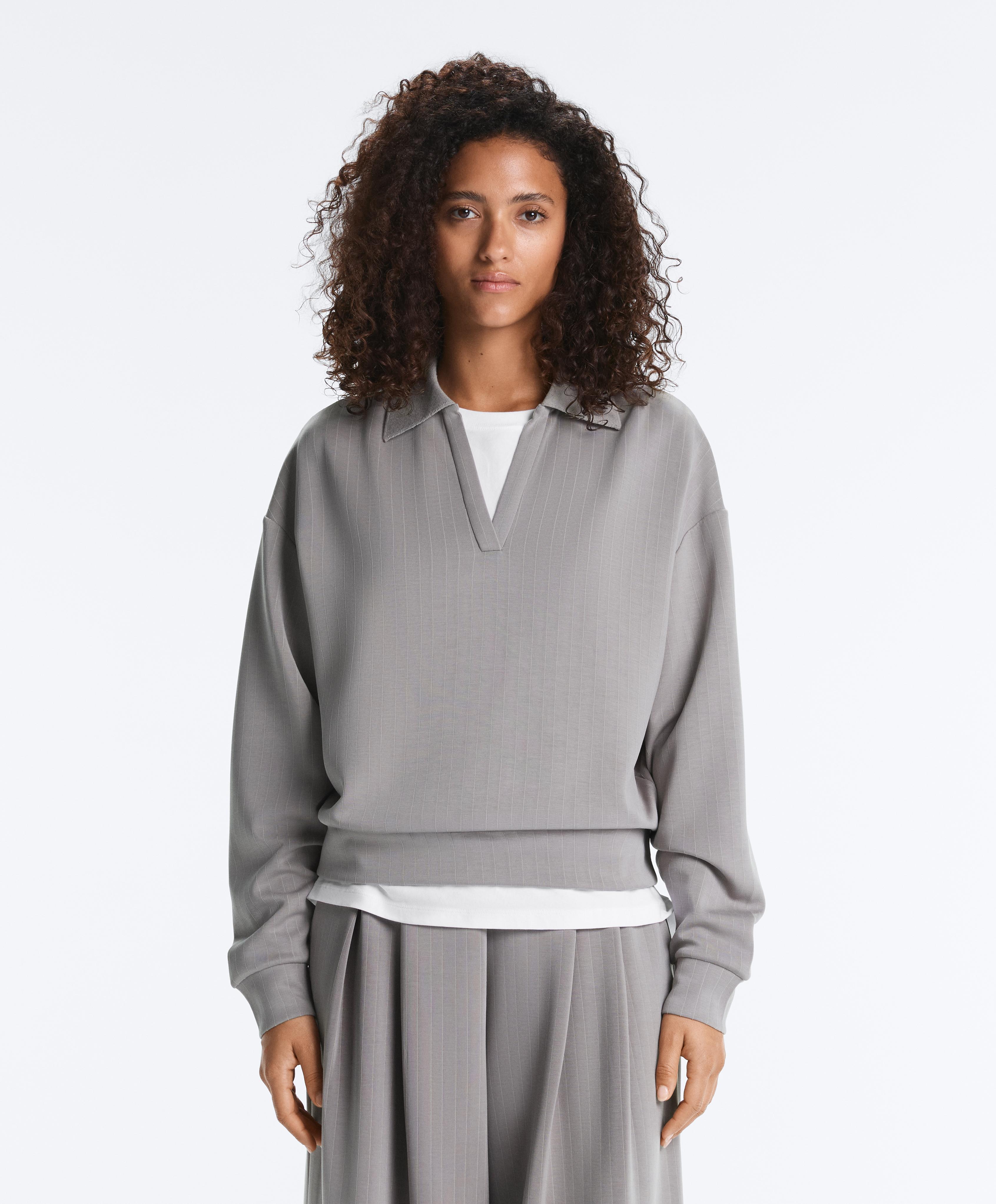 Striped polo shirt with soft touch modal — MID GREY