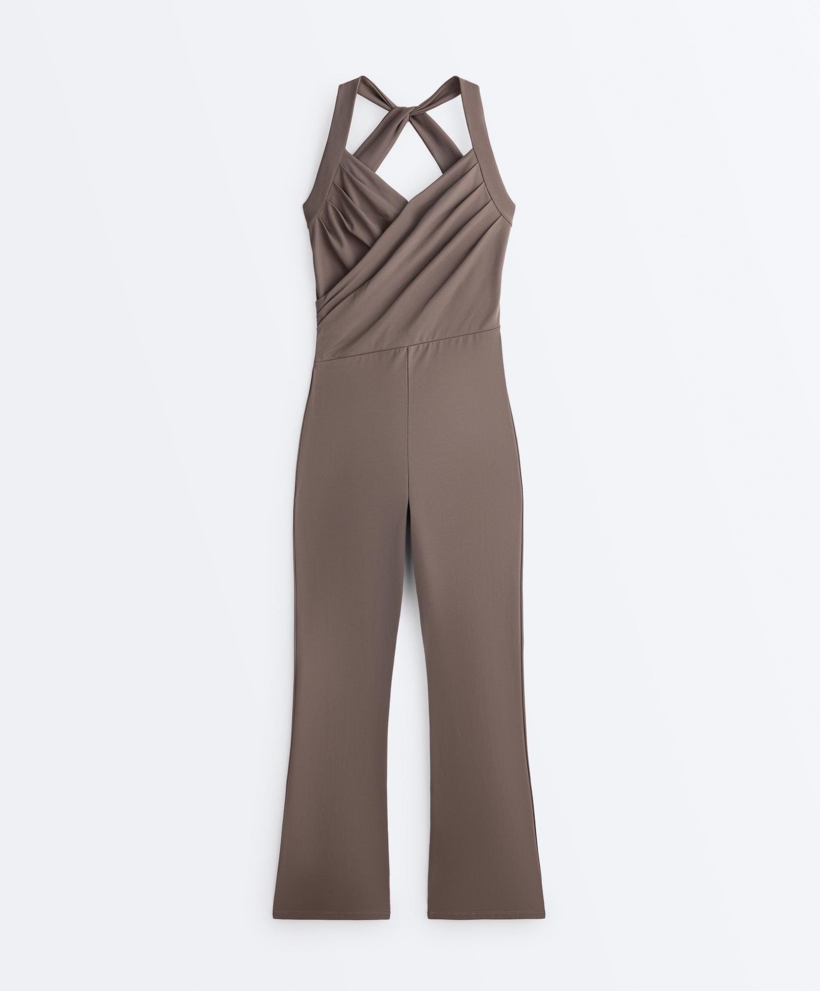 Crossover Comfortlux long flare jumpsuit — TAUPE-GREY