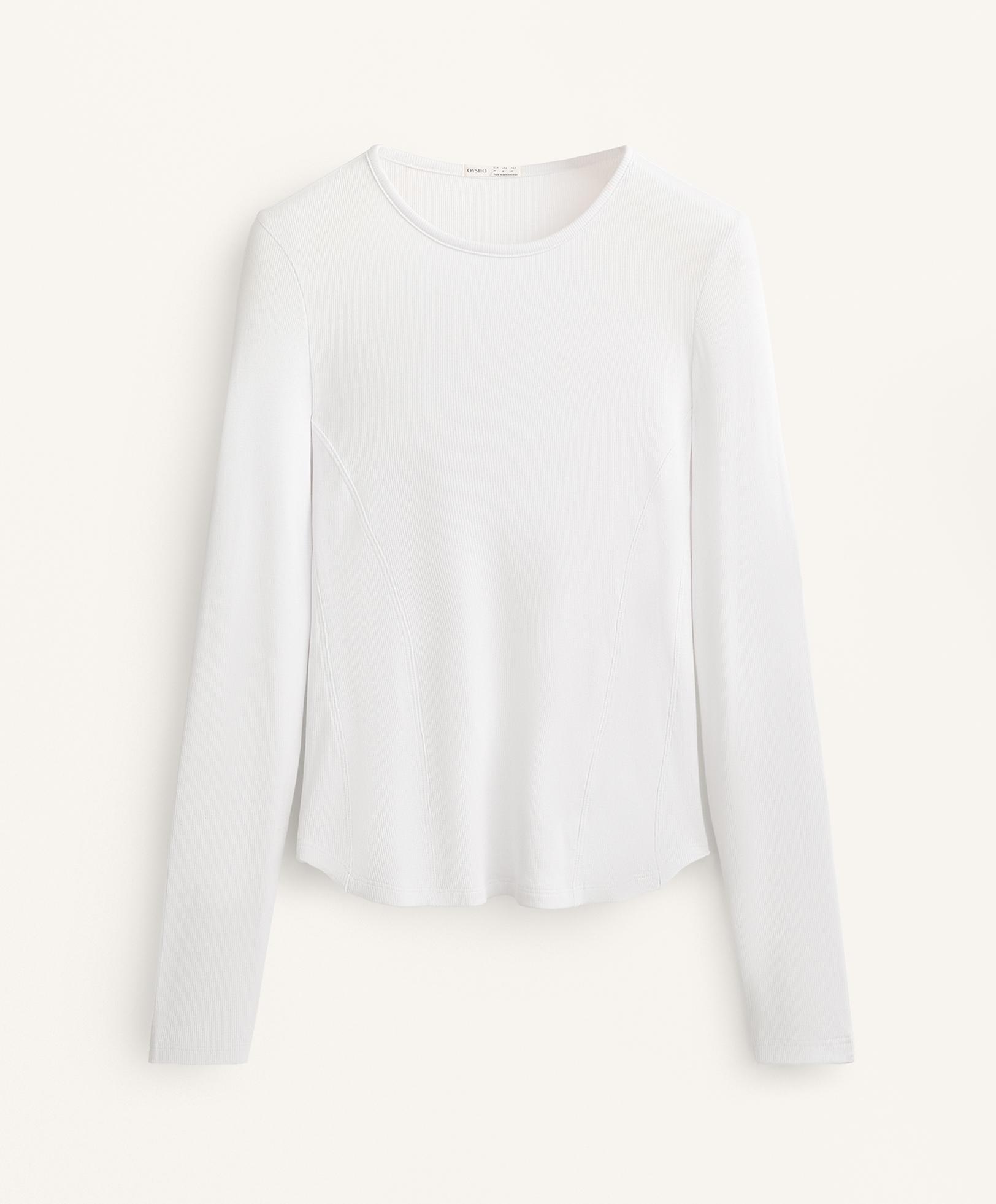 Fitted long sleeve rib T-shirt with cotton and modal — WHITE