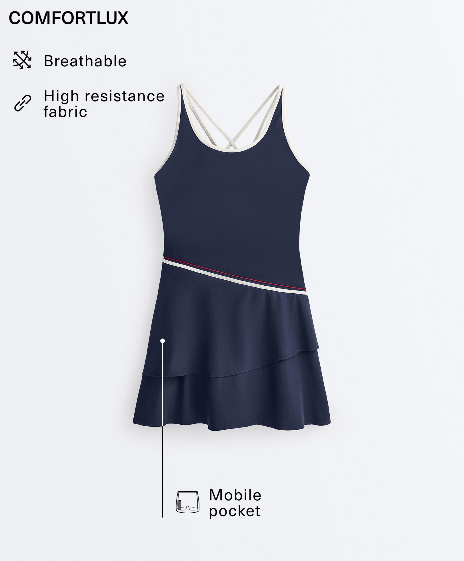 Comfortlux short dress with ruffles — NAVY BLUE