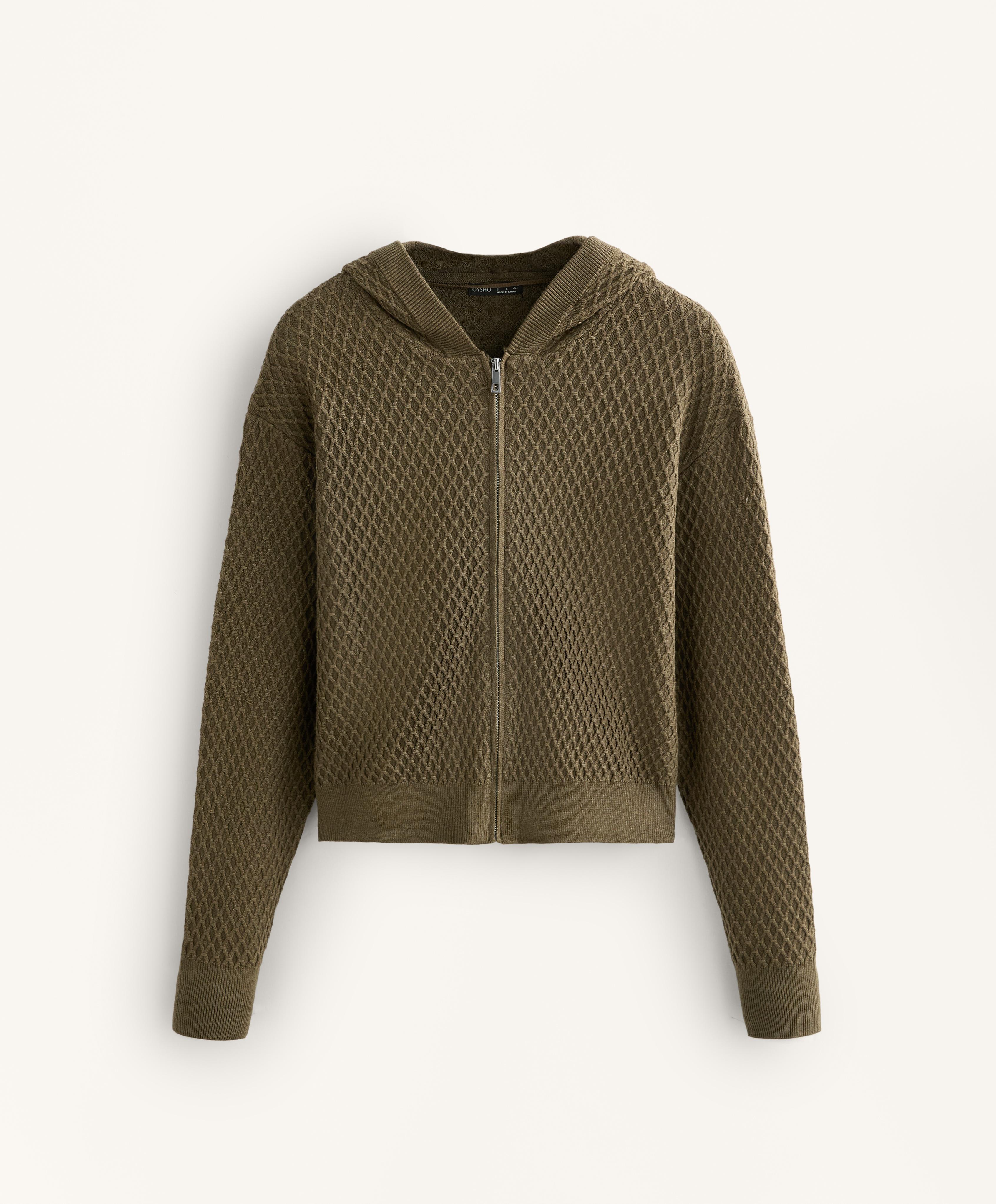 Structured knit hooded jacket — OLIVE GREEN