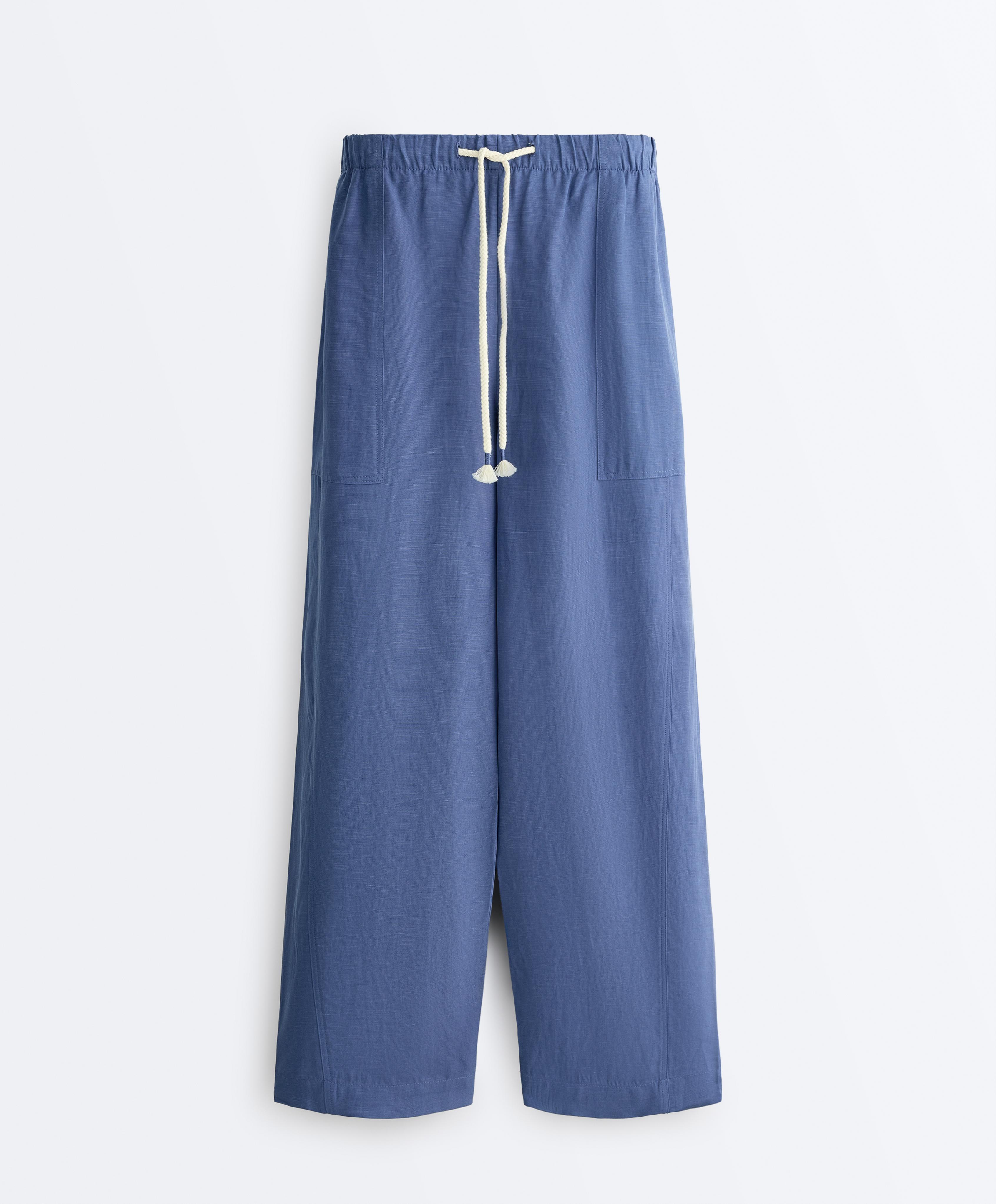 Lyocell blend and 24% linen straight trousers — MID-WASHED BLUE