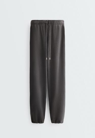 Adjustable cotton-blend fleece straight trousers — DARK ANTHRACITE 6