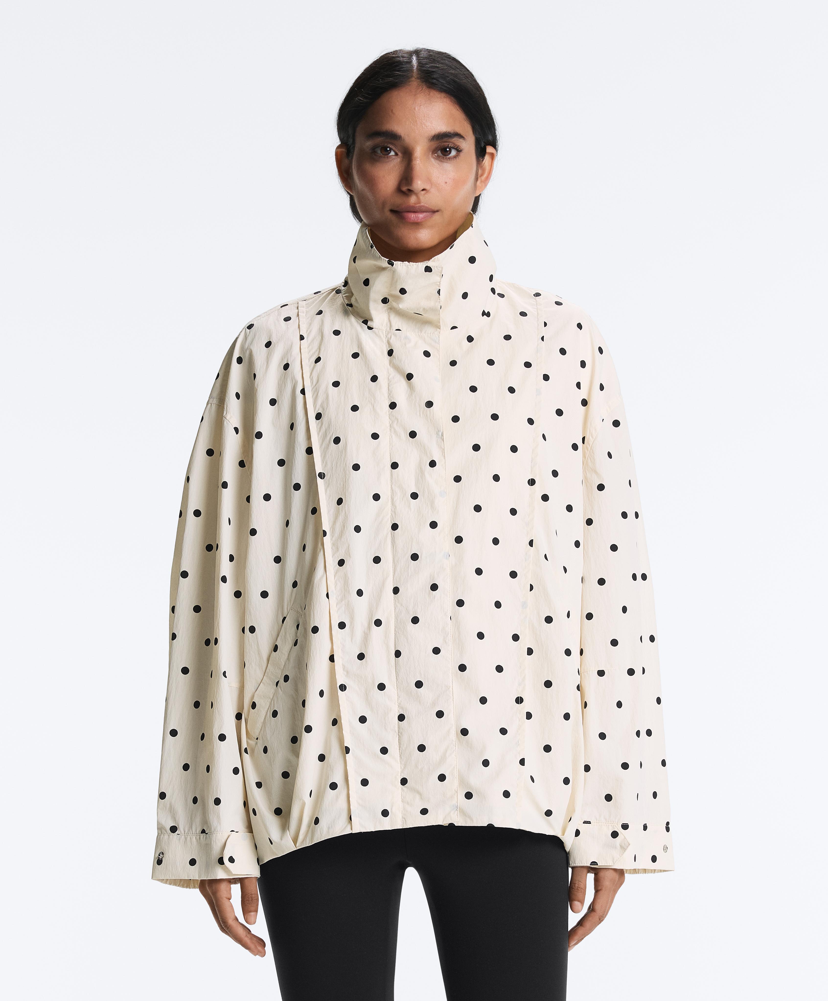Long water-repellent polka dot jacket — PALE ECRU
