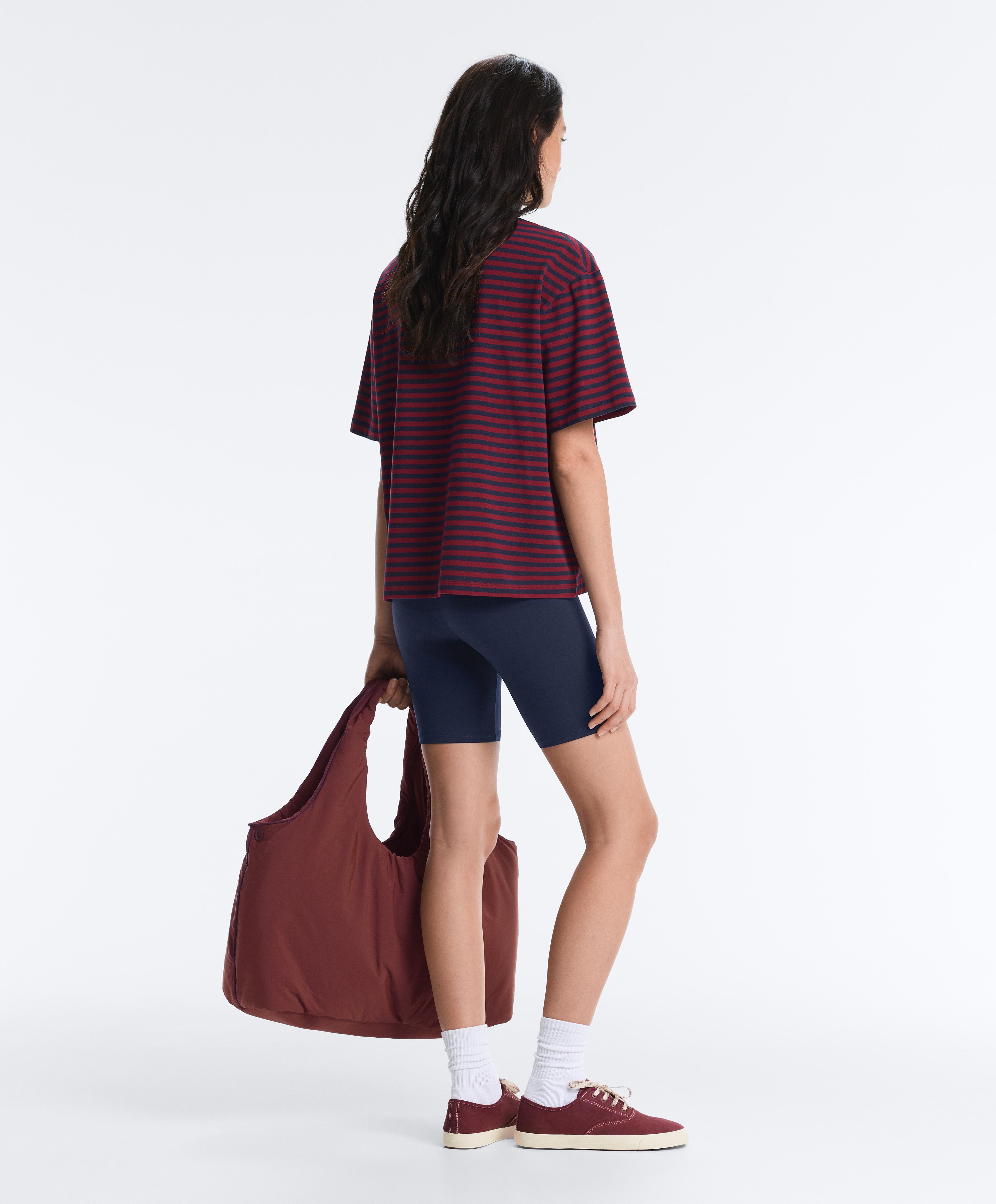 Boxy short sleeve striped cotton blend T-shirt — BRIGHT RED
