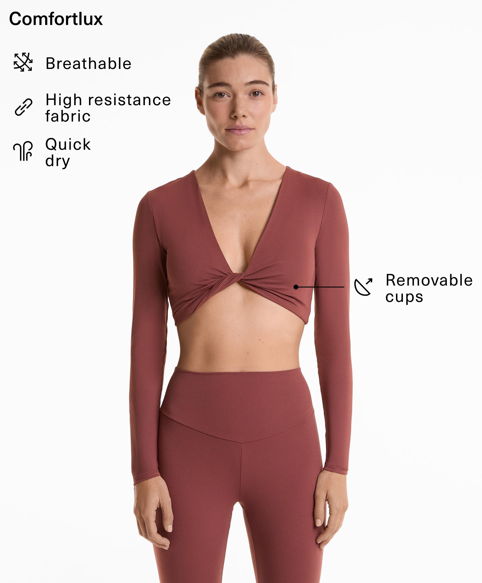 Maglietta crop a manica lunga Comfortlux con twist frontale