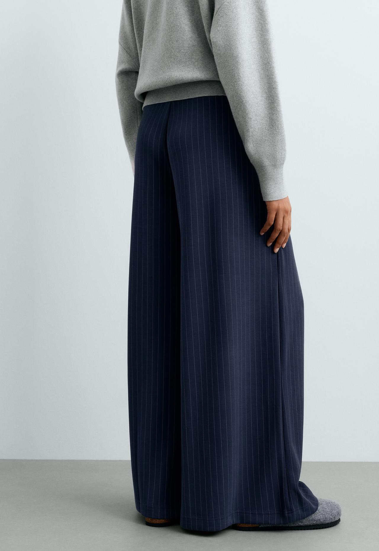 Modal pinstripe wide-leg trousers — NAVY BLUE