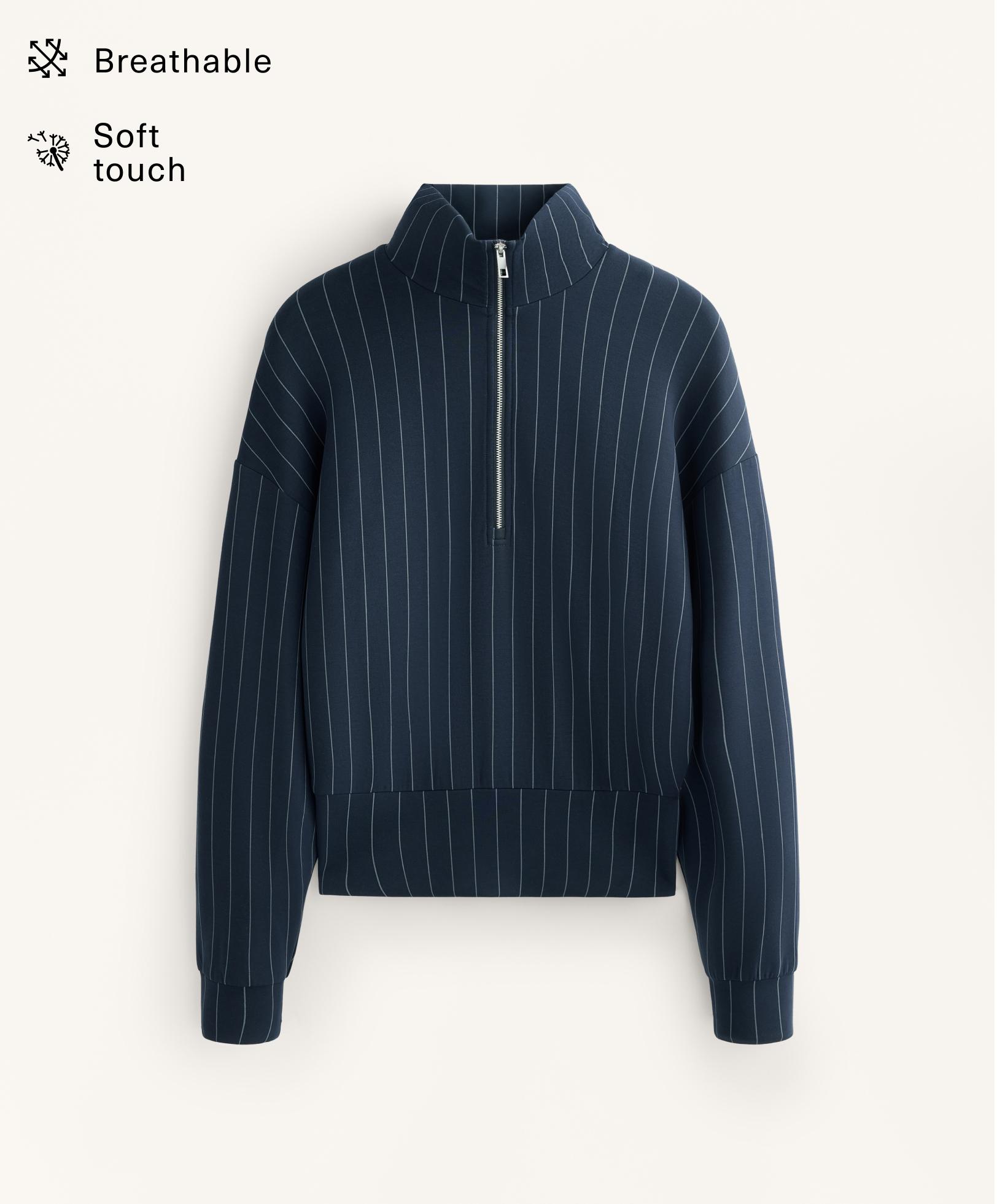 Striped half-zip sweatshirt with soft-touch modal