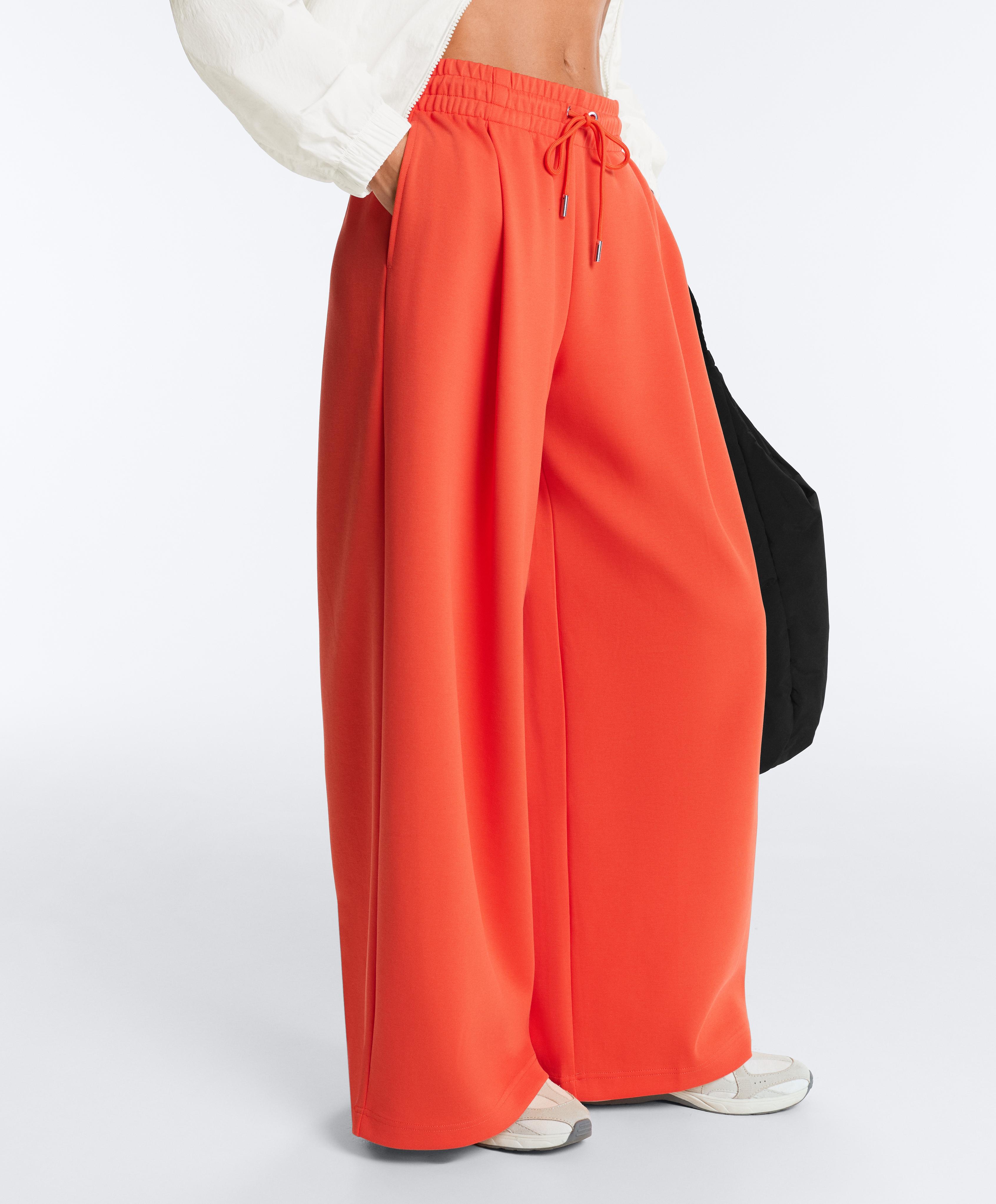 Piqué wide-leg broek met plooien en katoen