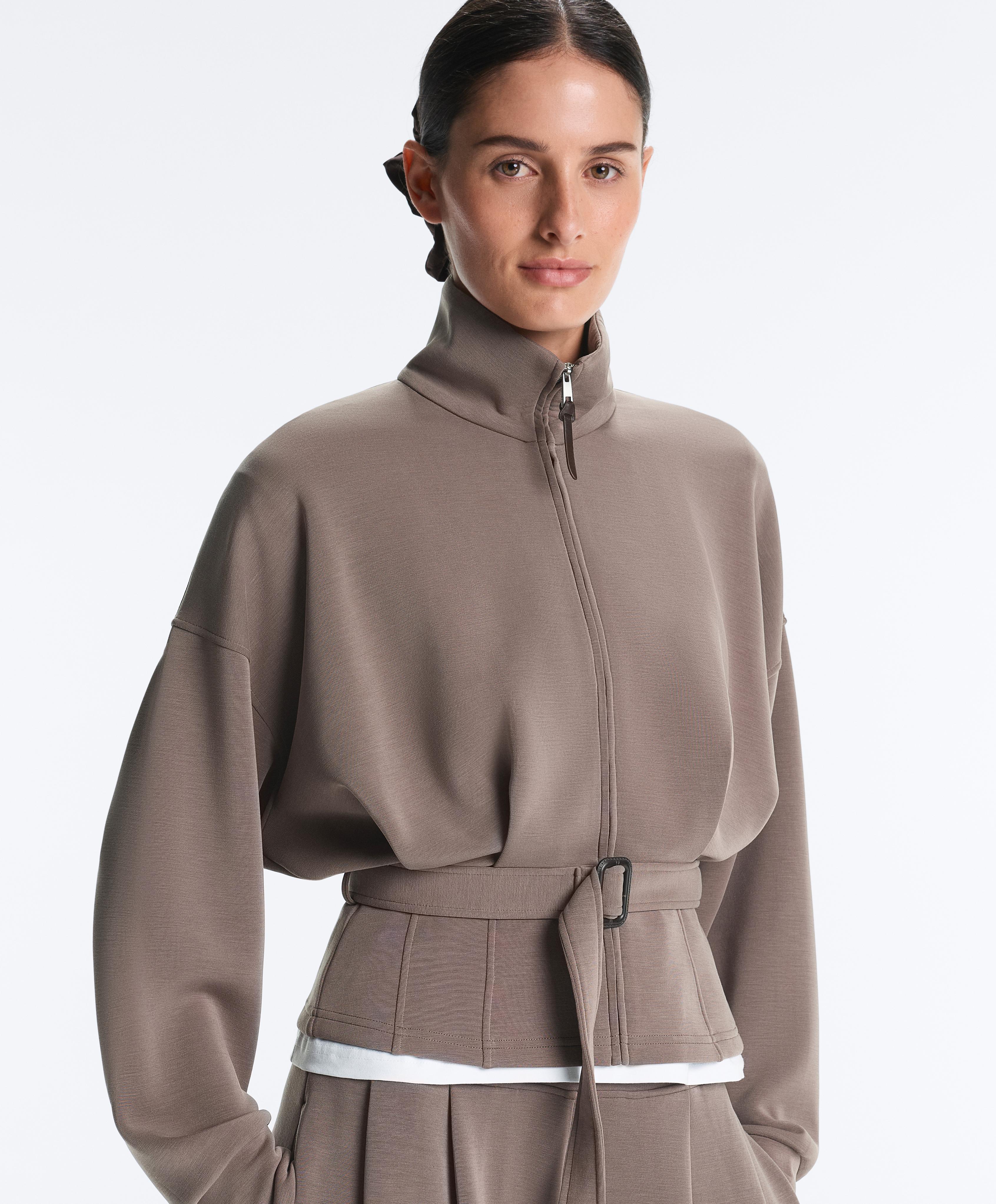 Soft-touch corset belt jacket with modal — TAUPE-GREY 