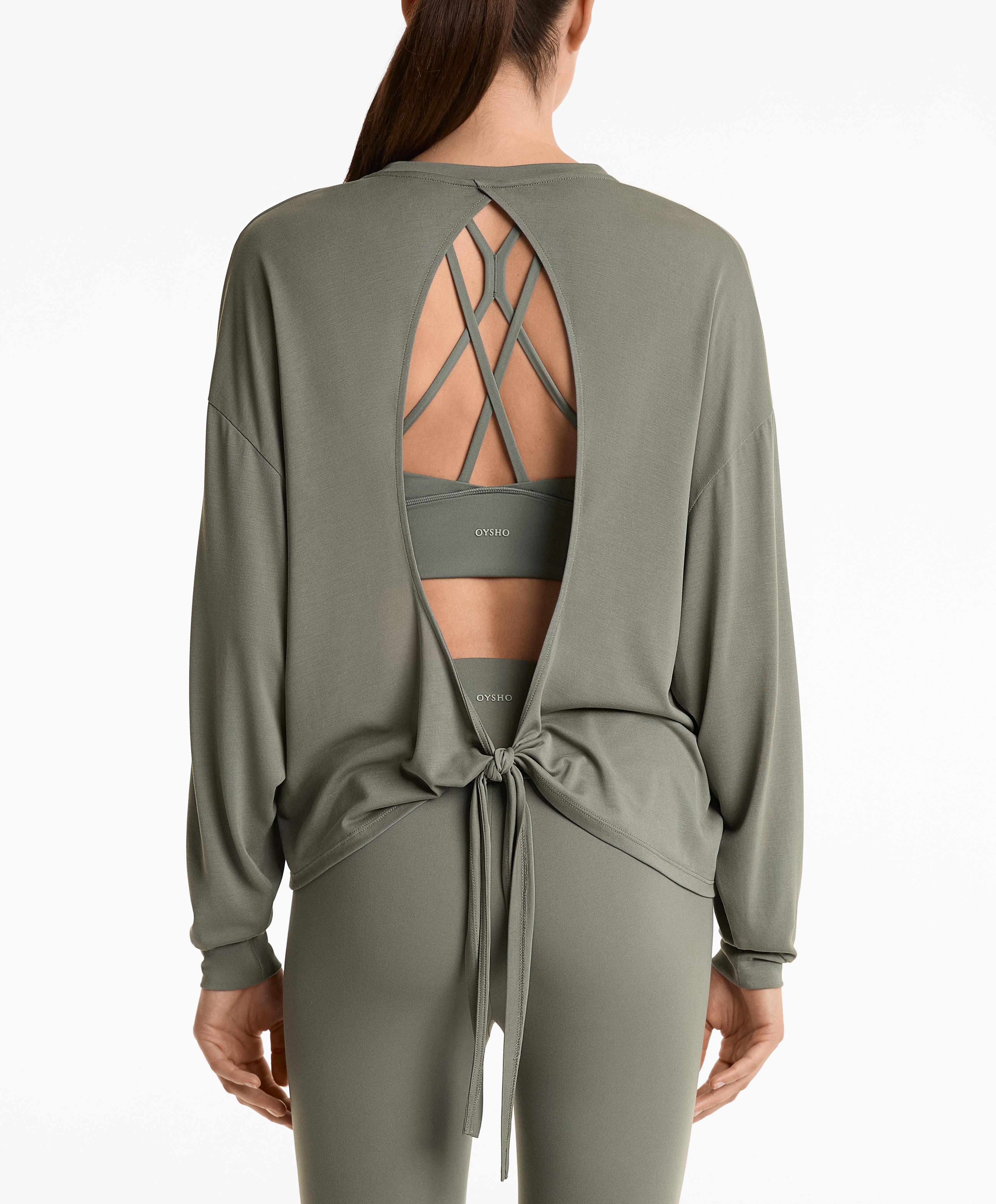 T-shirt à manches longues dos nu mélange modal T-shirt à manches longues dos nu mélange modal