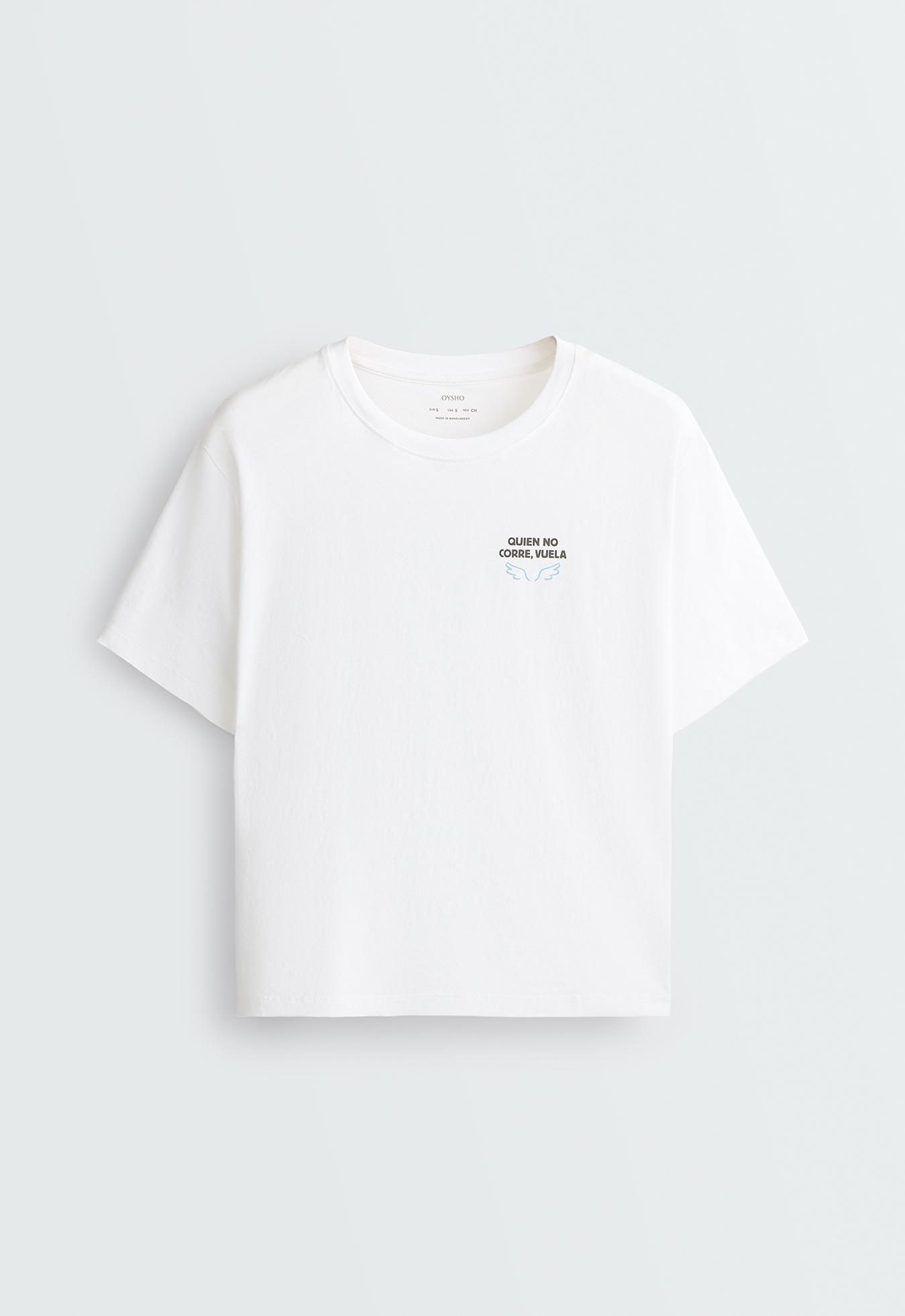 Printed boxy cotton blend short-sleeved T-shirt — WHITE 