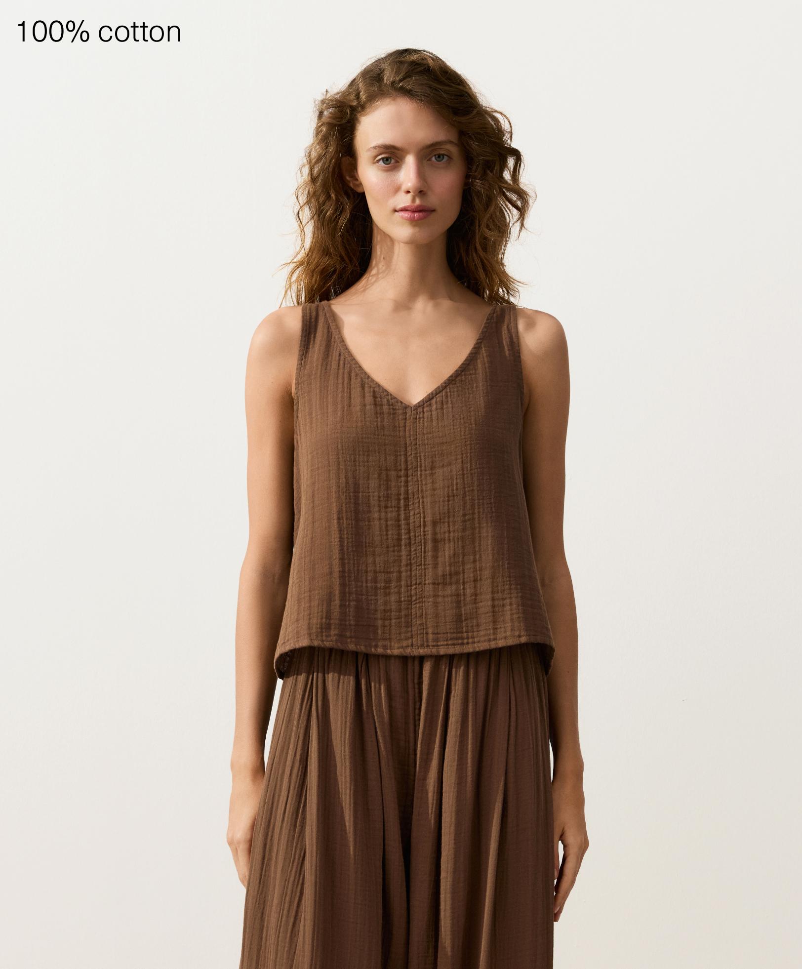 100% cotton V-neck strappy top