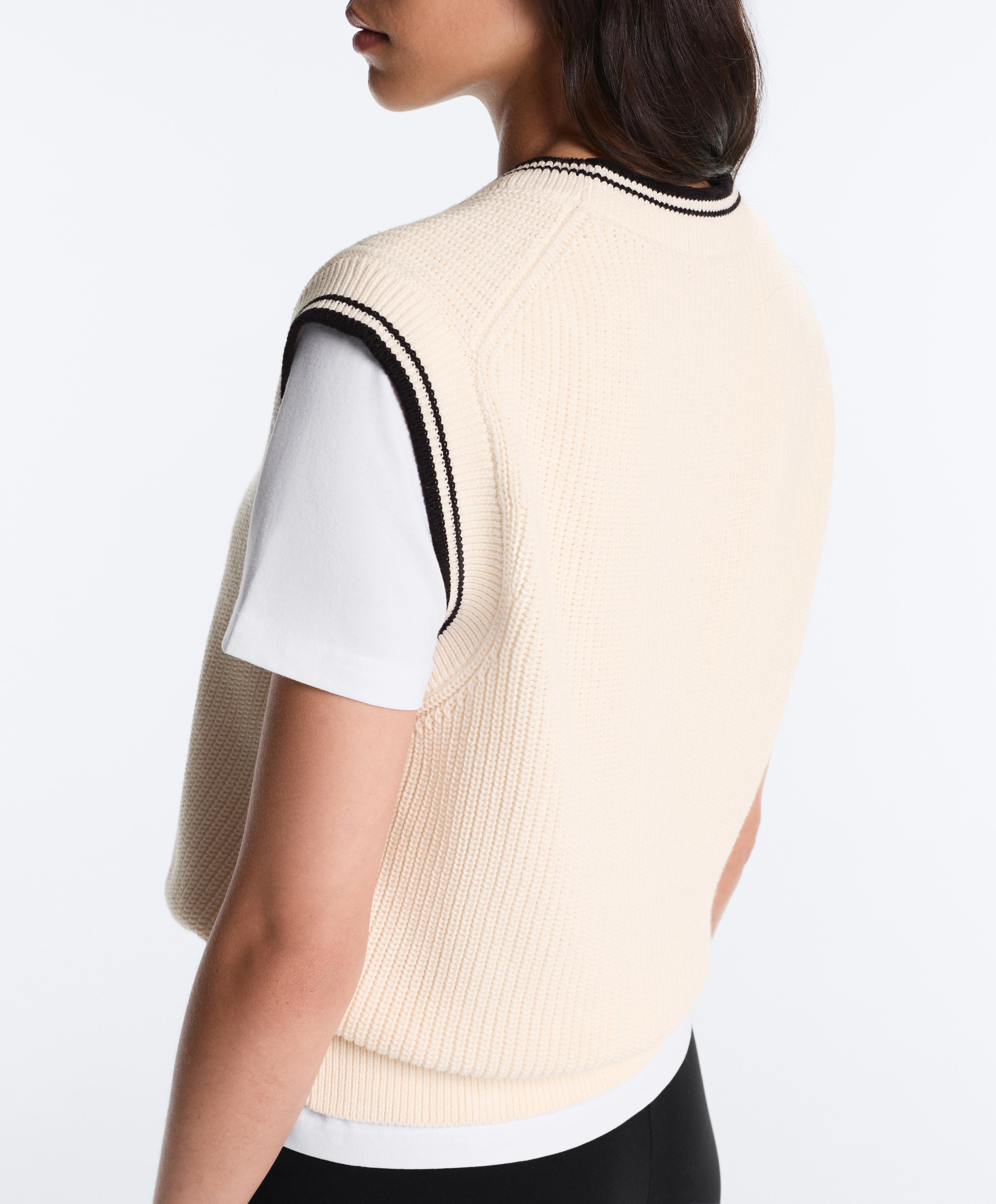 Contrast 100% cotton knit vest — PALE ECRU