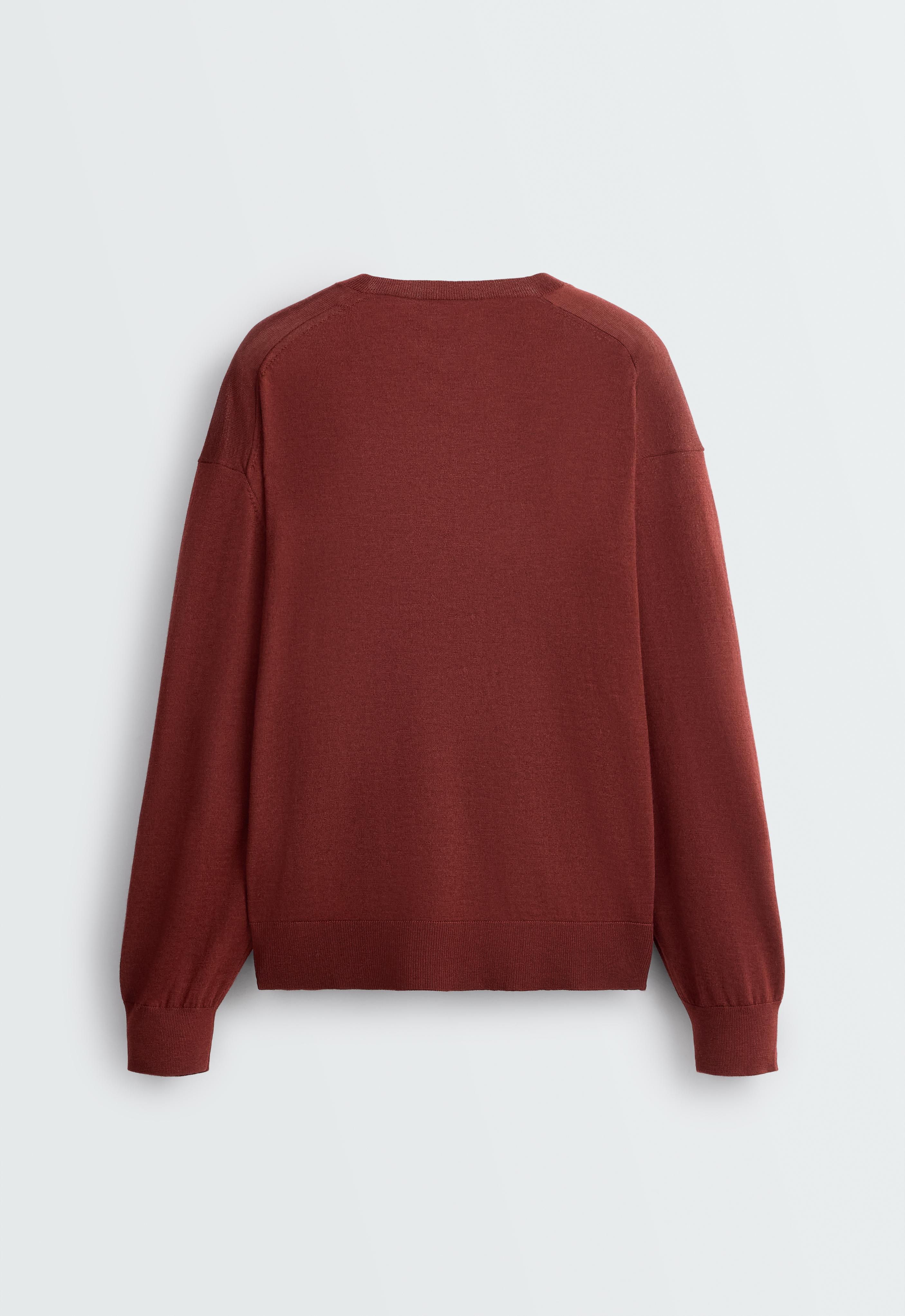 100% wool V-neck knit jumper — DARK BRICK
