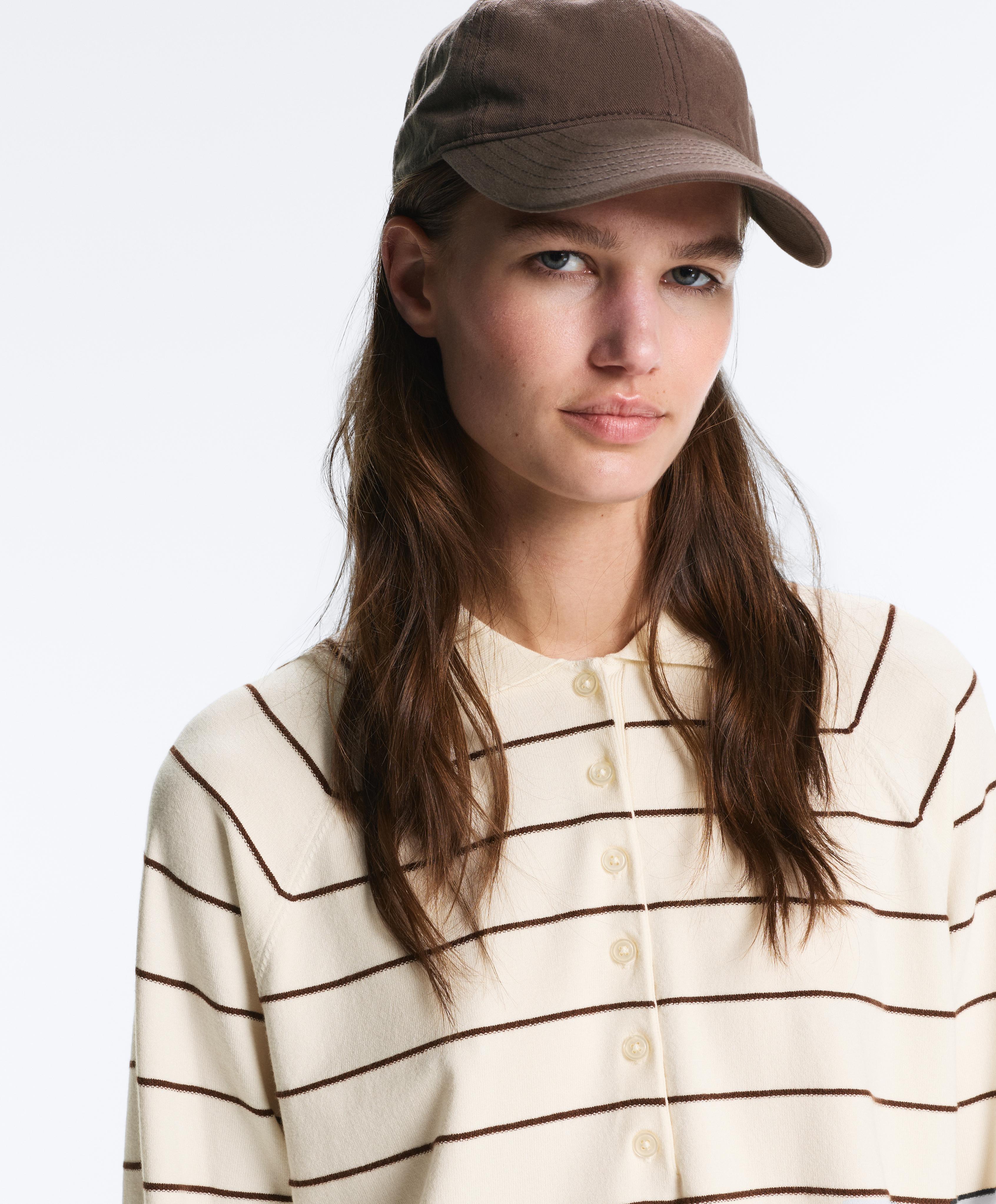 Striped long-sleeve polo shirt — PALE ECRU
