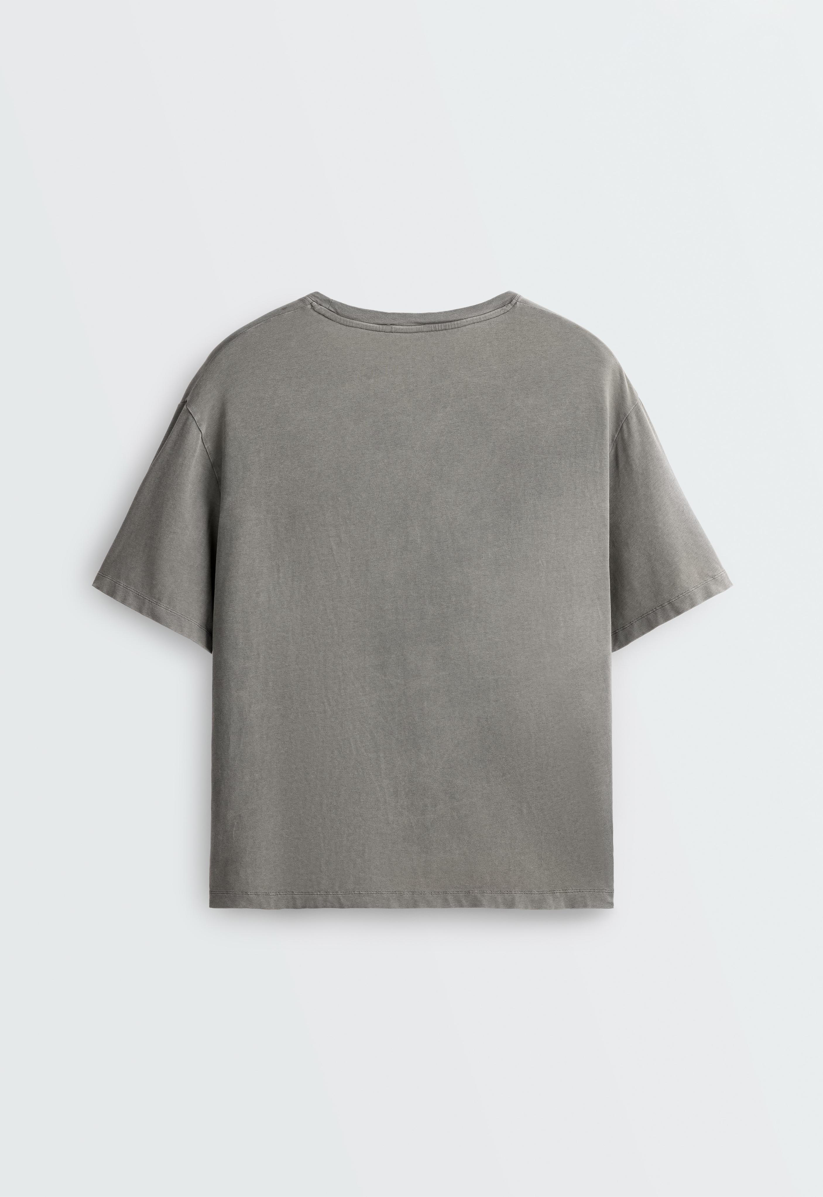 Boxy short-sleeved cotton blend T-shirt with slogan — CHARCOAL GREY
