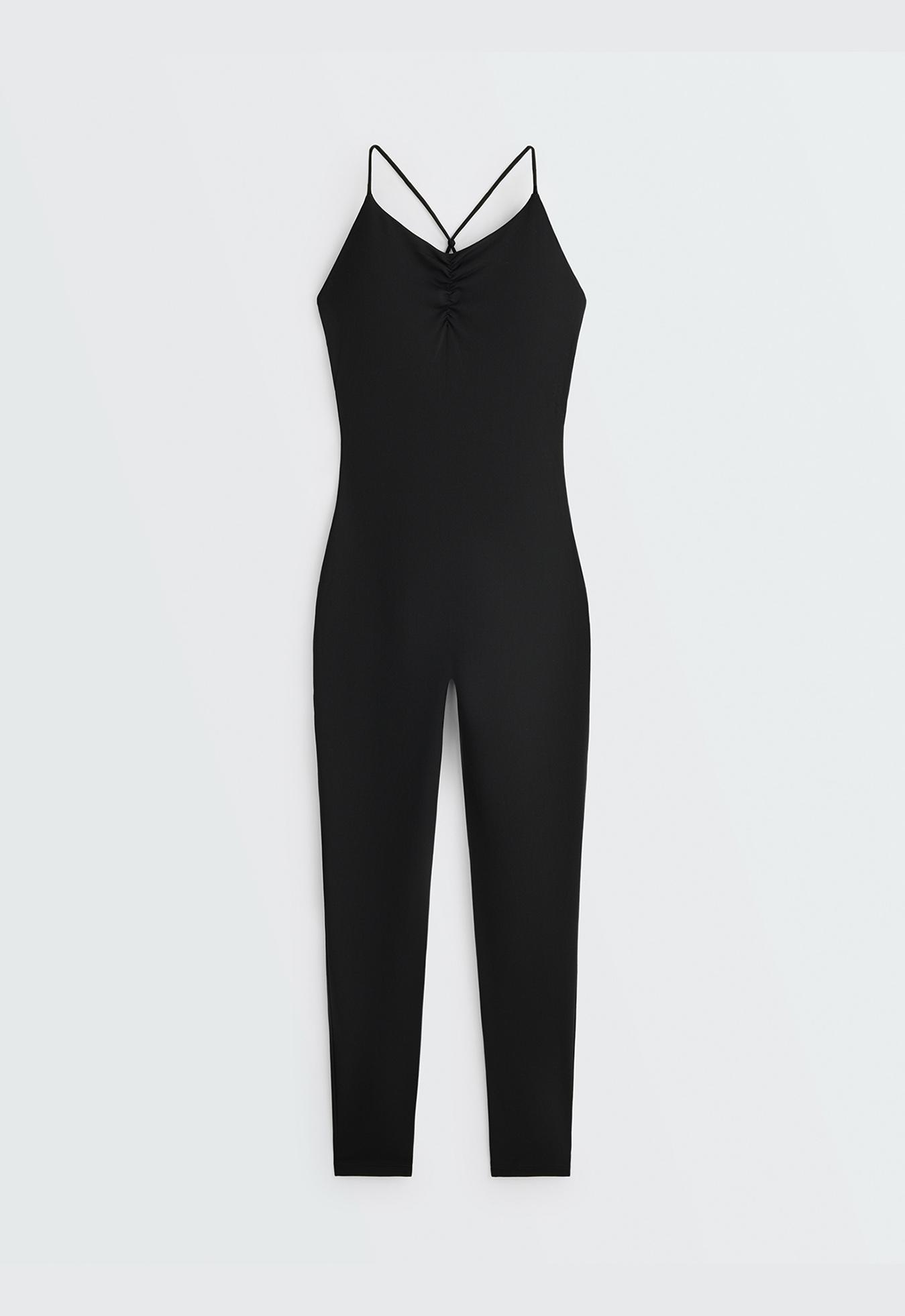 Comfortlux long jumpsuit with knots — BLACK
