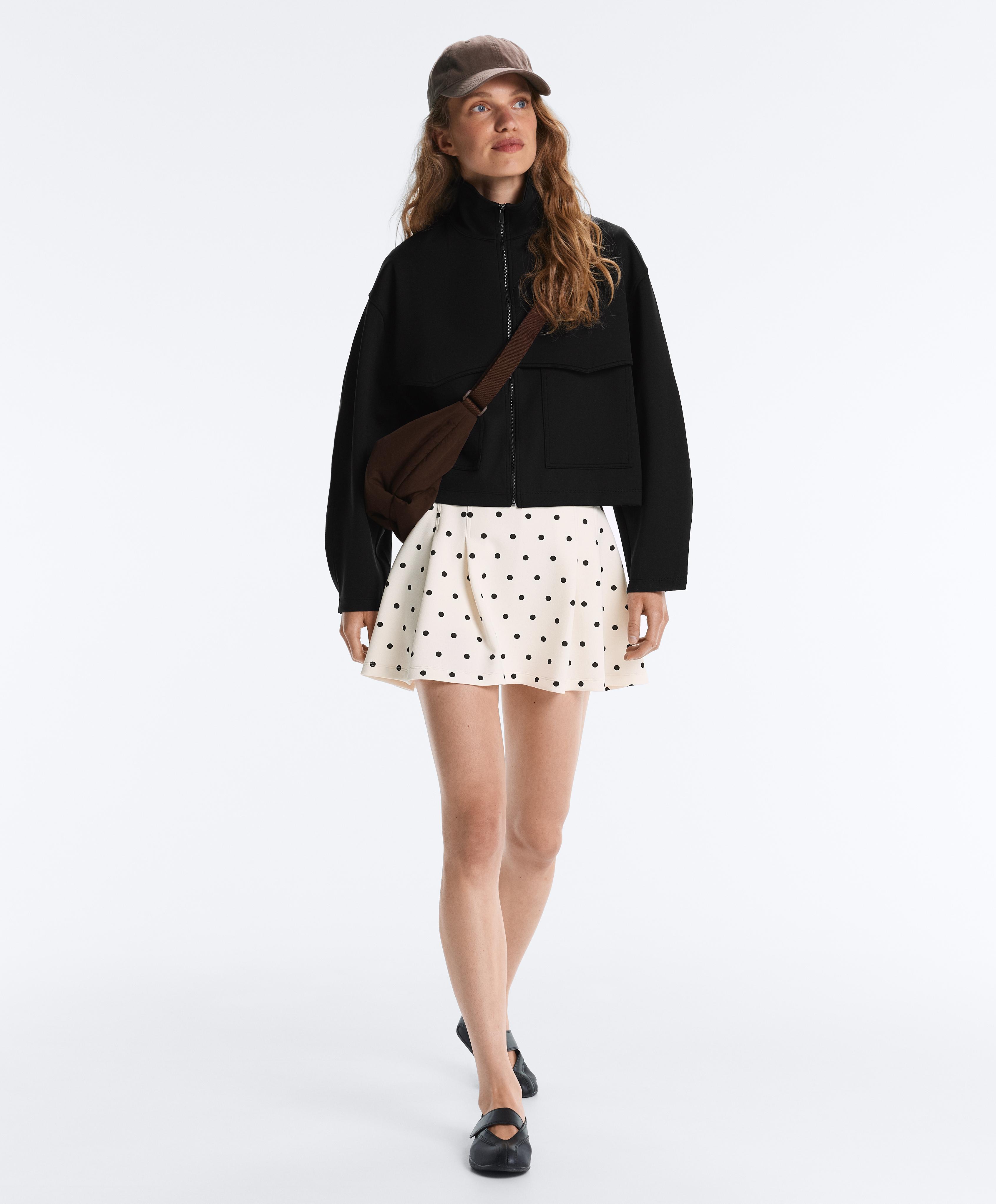 Short piqué skirt with cotton polka dots — PALE ECRU