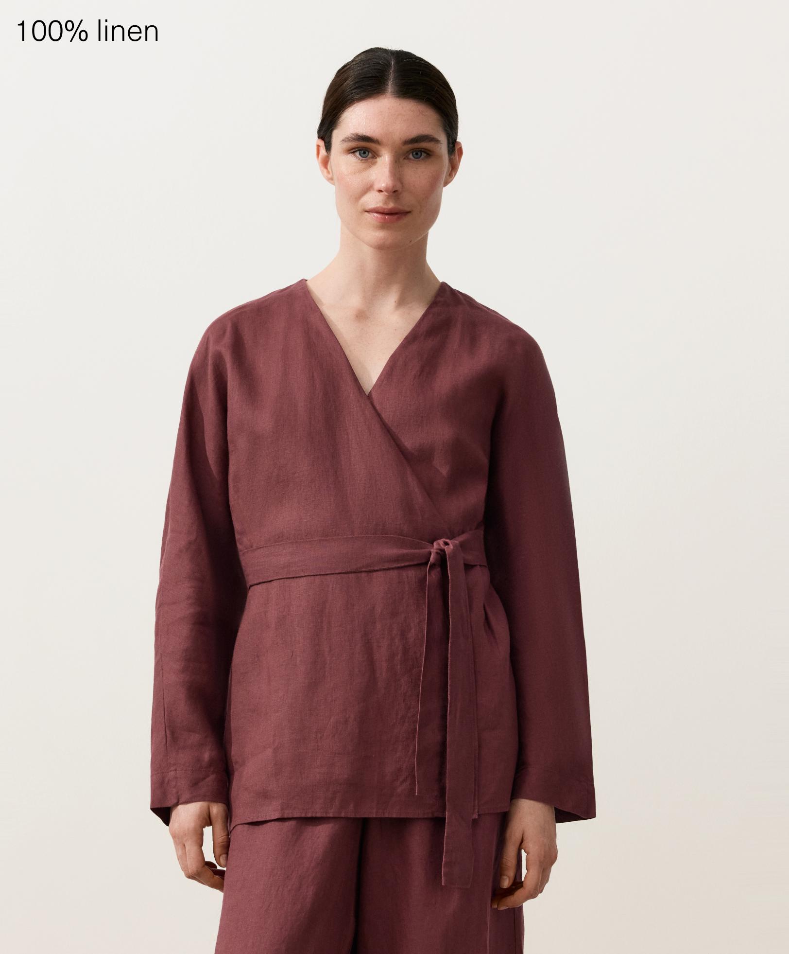 100% linen check kimono shirt