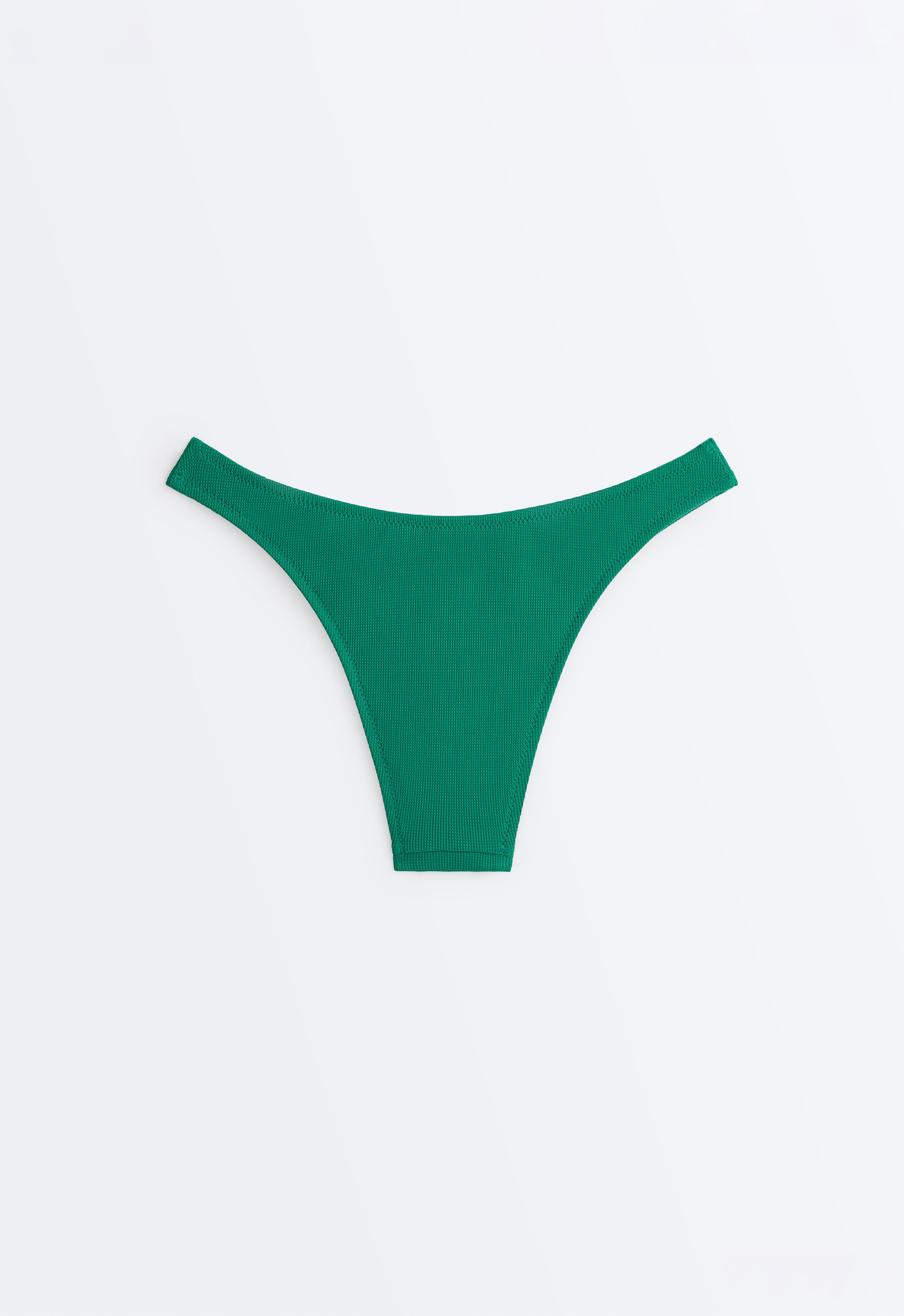 Piqué medium-coverage U-cut bikini briefs — PALE EMERALD