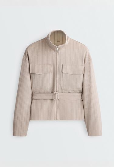 Soft-touch striped belted jacket — SOFT MINK 7