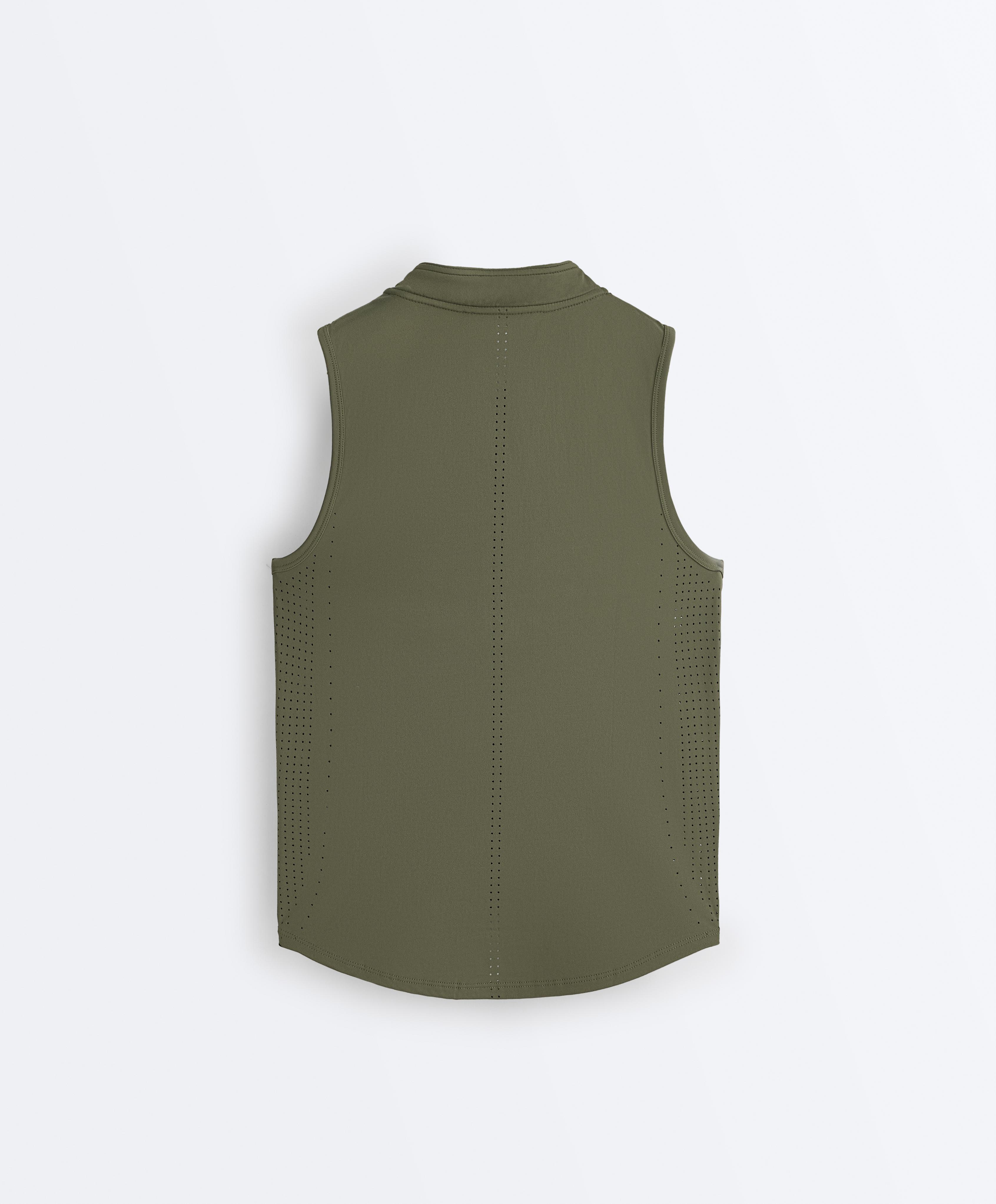 Technical sleeveless T-shirt with half zip — KHAKI