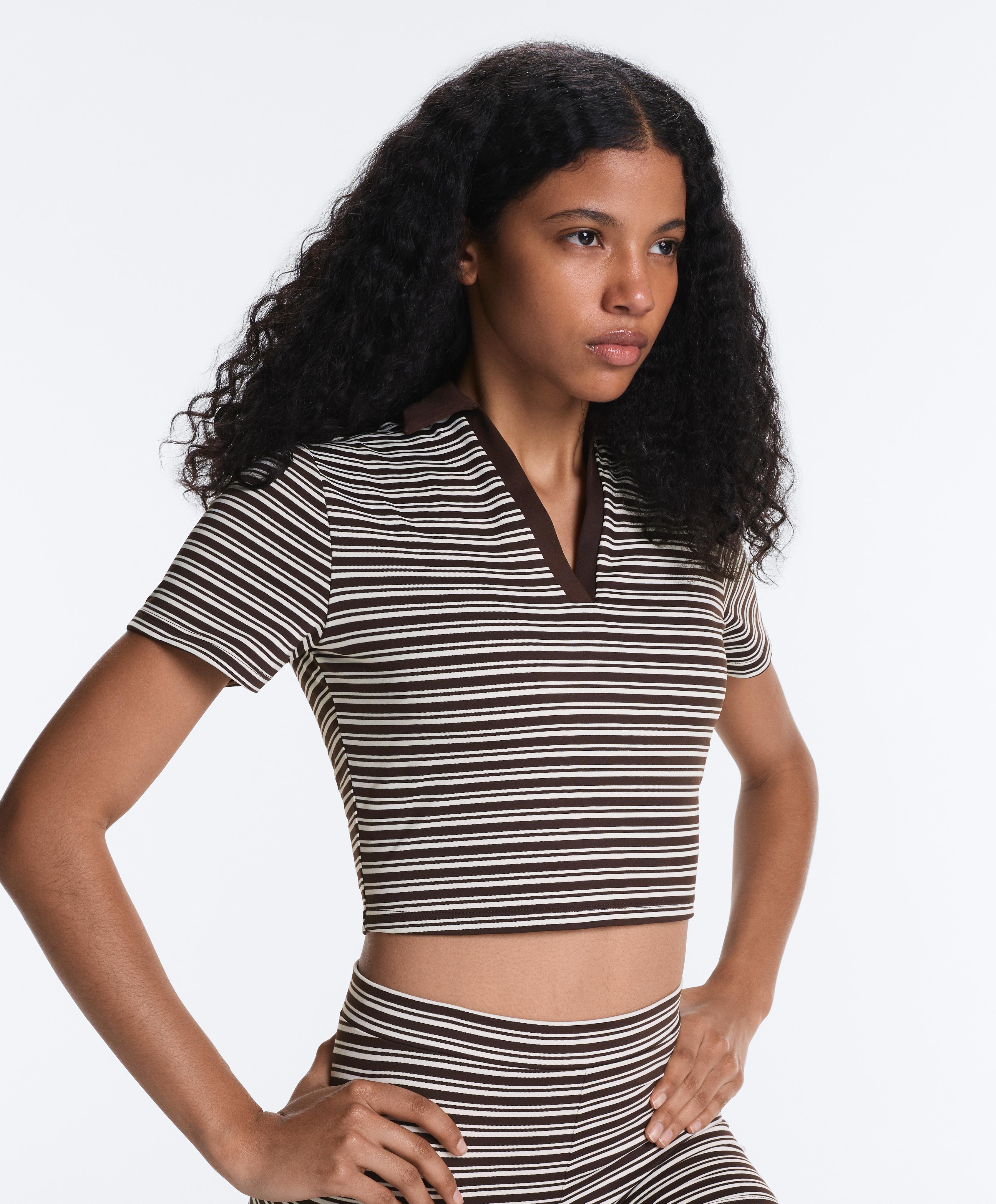 Comfortlux striped short-sleeve polo shirt — DARK BROWN