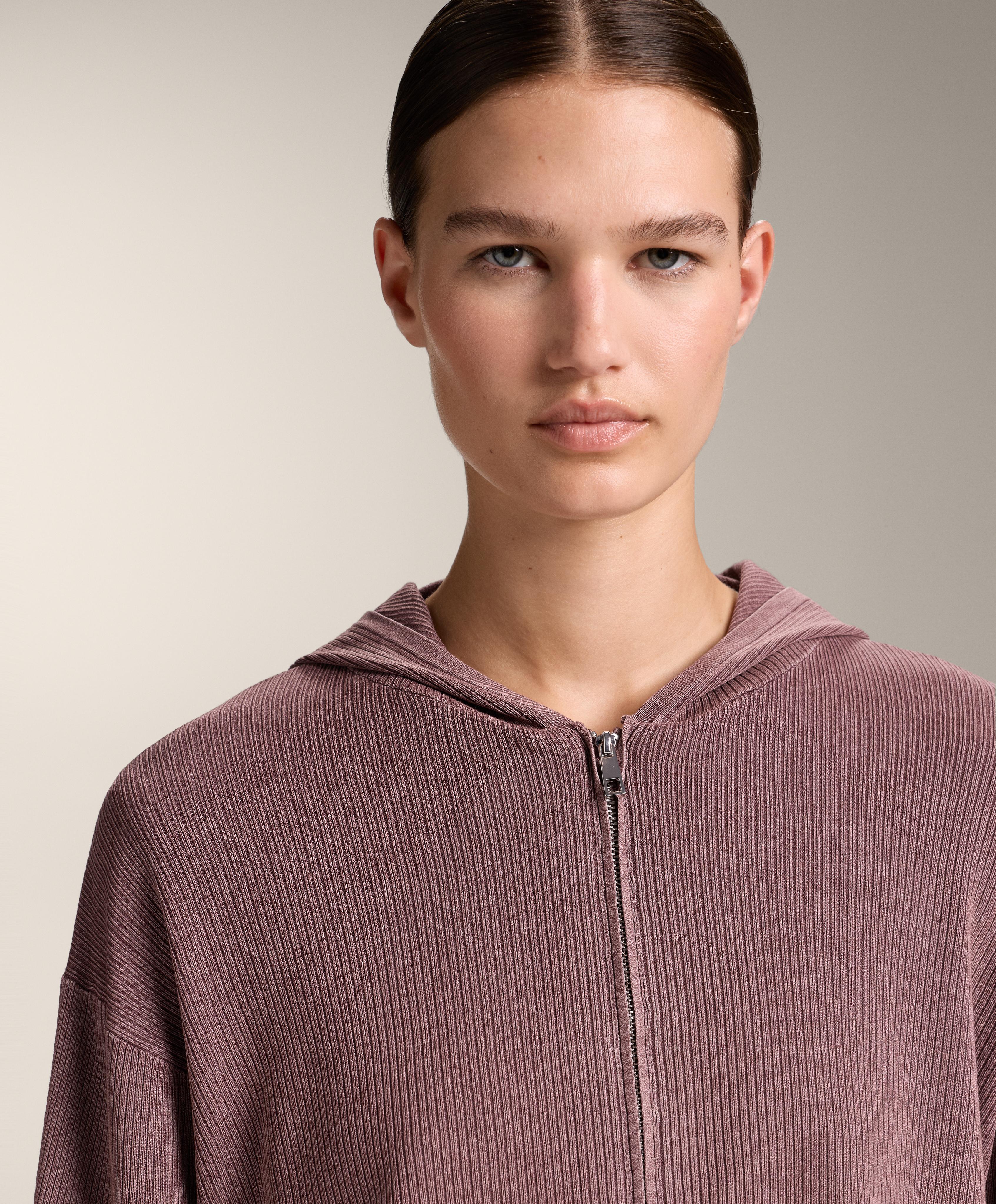 Hooded rib-knit jacket — PINK-MAUVE