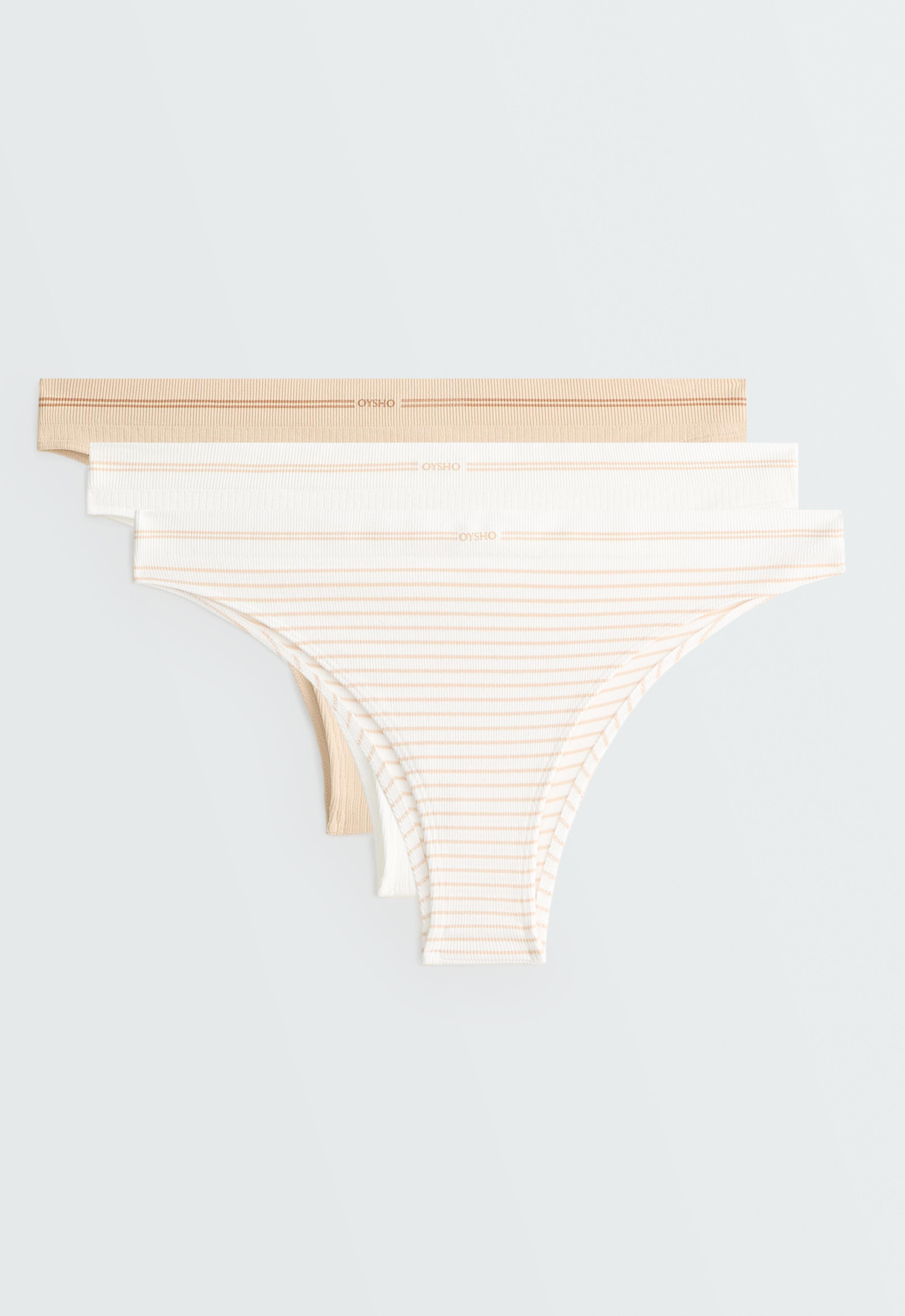 3 seamless ribbed polyamide blend Brazilian briefs — WHITE 
