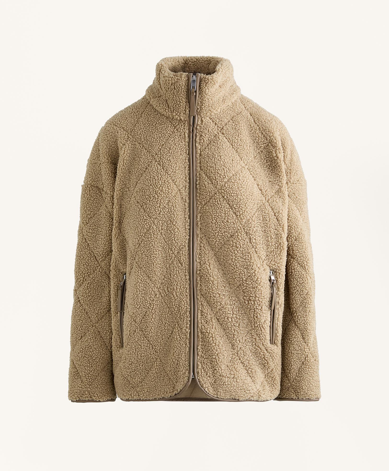 Diamond quilted faux-shearling jacket — GREEN BEIGE
