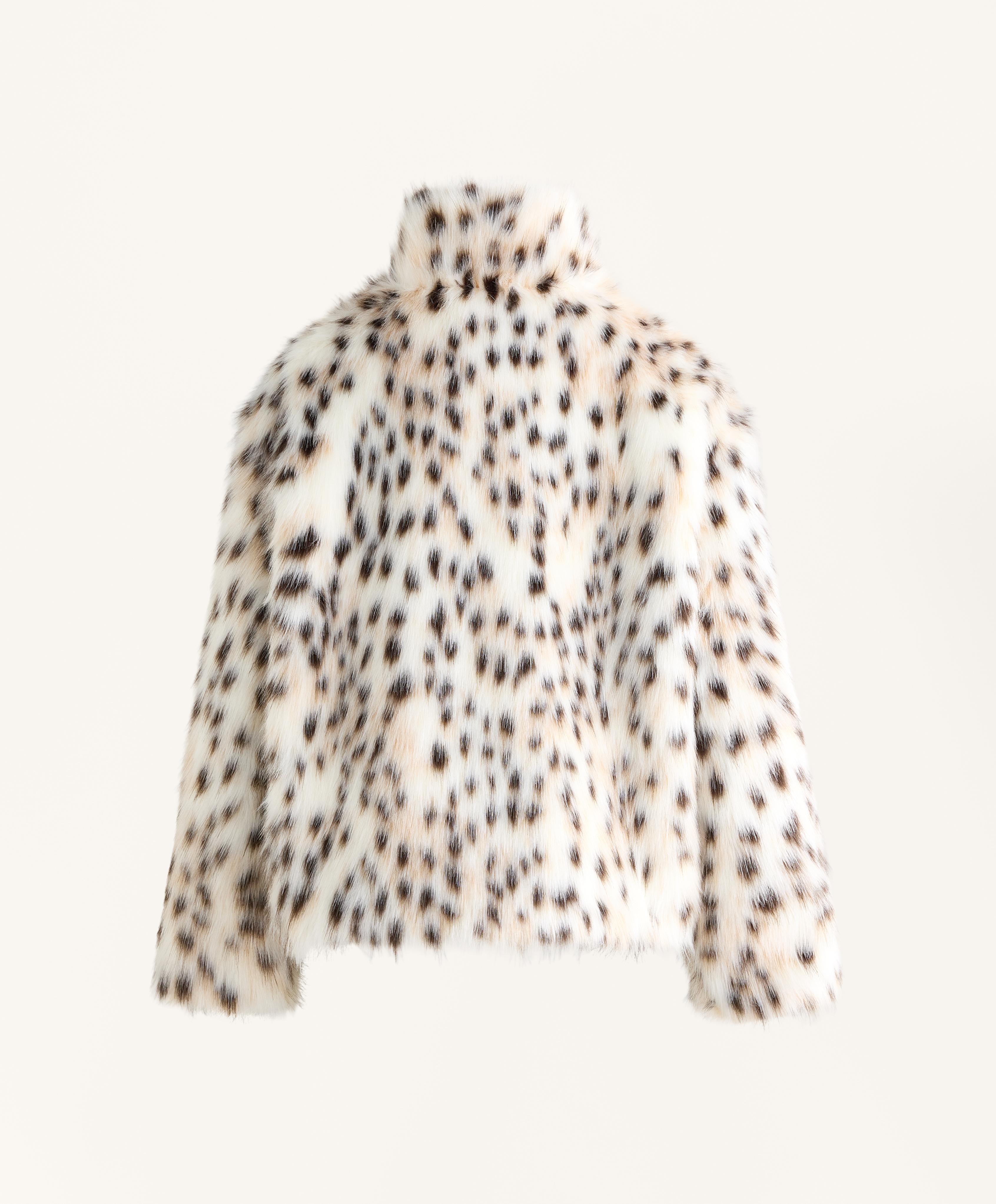 Animal print faux-fur jacket — ECRU